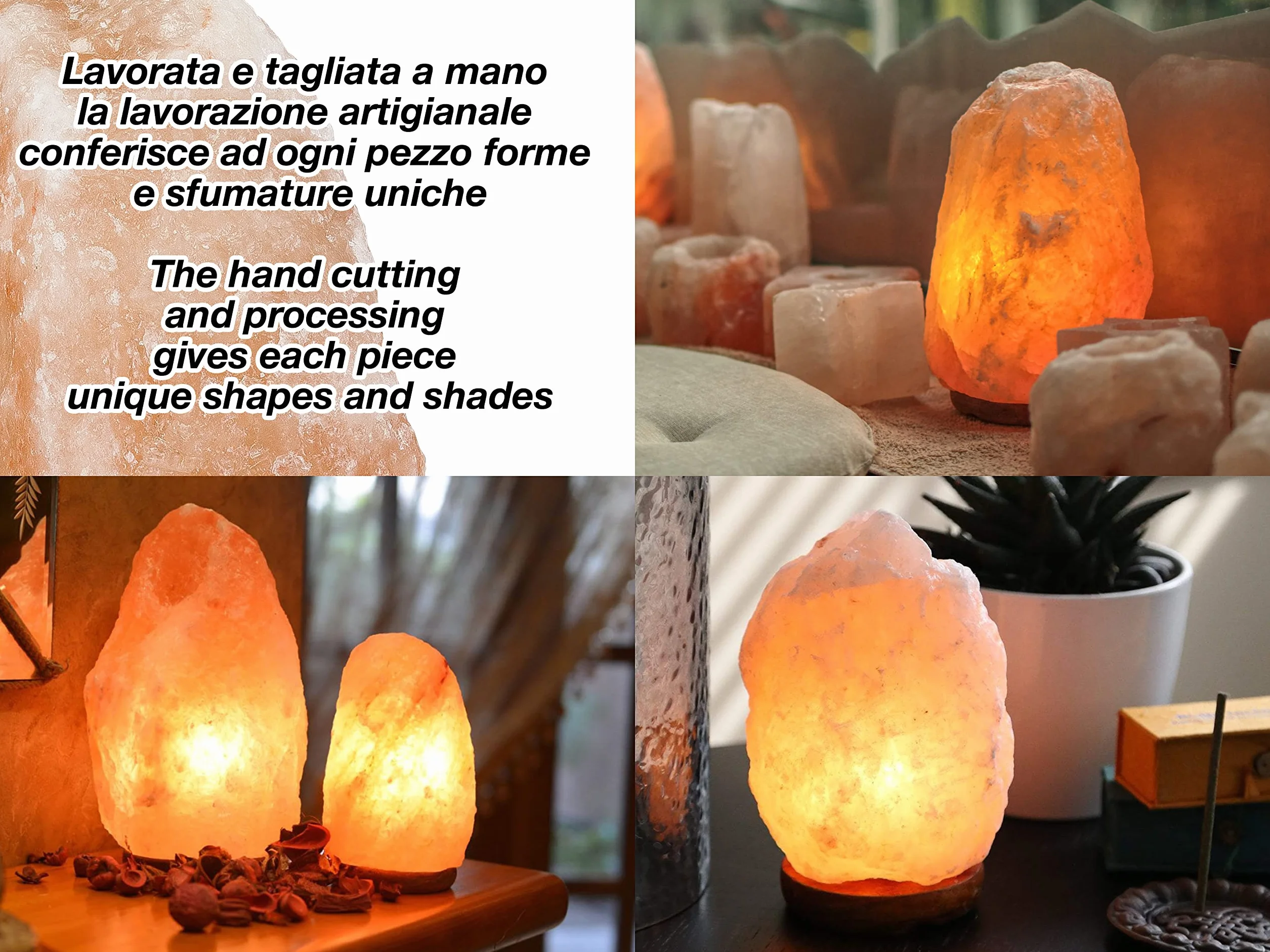 BEPER P201UTP100 Lampe de Sel de l'Himalaya Naturelle Faite à la Main avec Base en Bois Rose