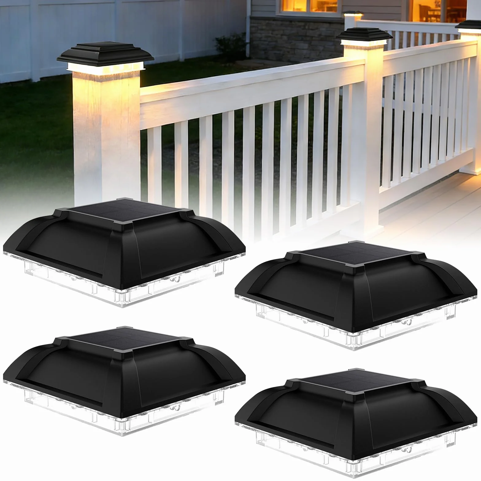 Lot de 4 capuchons de poteau solaires LED IP65 pour poteaux en bois terrasse