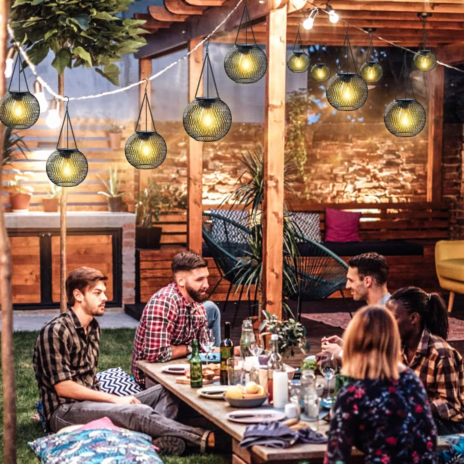Lanterne Solaire Exterieur Jardin IP65 Étanche Led Blanc Chaud Suspendue Halloween Noël 2 Paquet