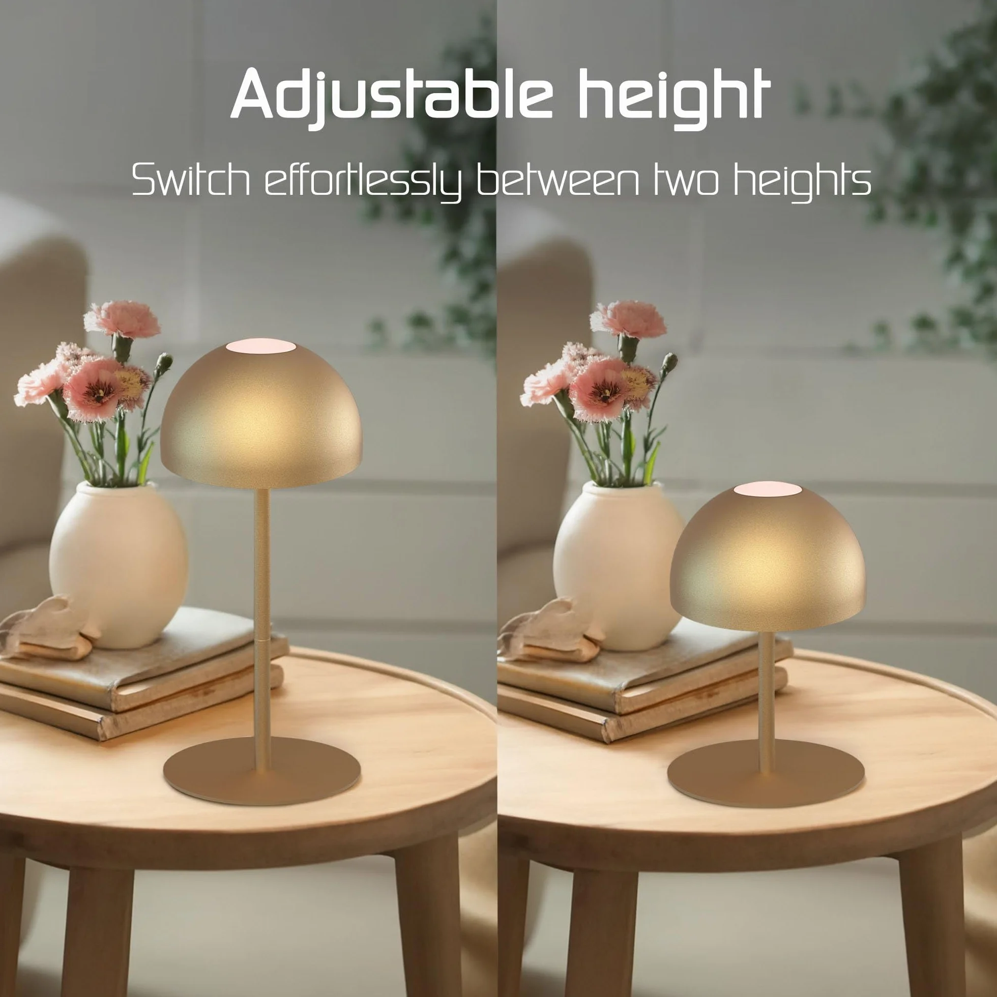 Ledvion Lampe de Table LED Rechargeable Laiton Doré Variable 2700K-5000K 110 Lm IP54 Résistante aux Éclaboussures Batterie 2000mAh Commande Tactile Réglable USB-C Intérieure Extérieure