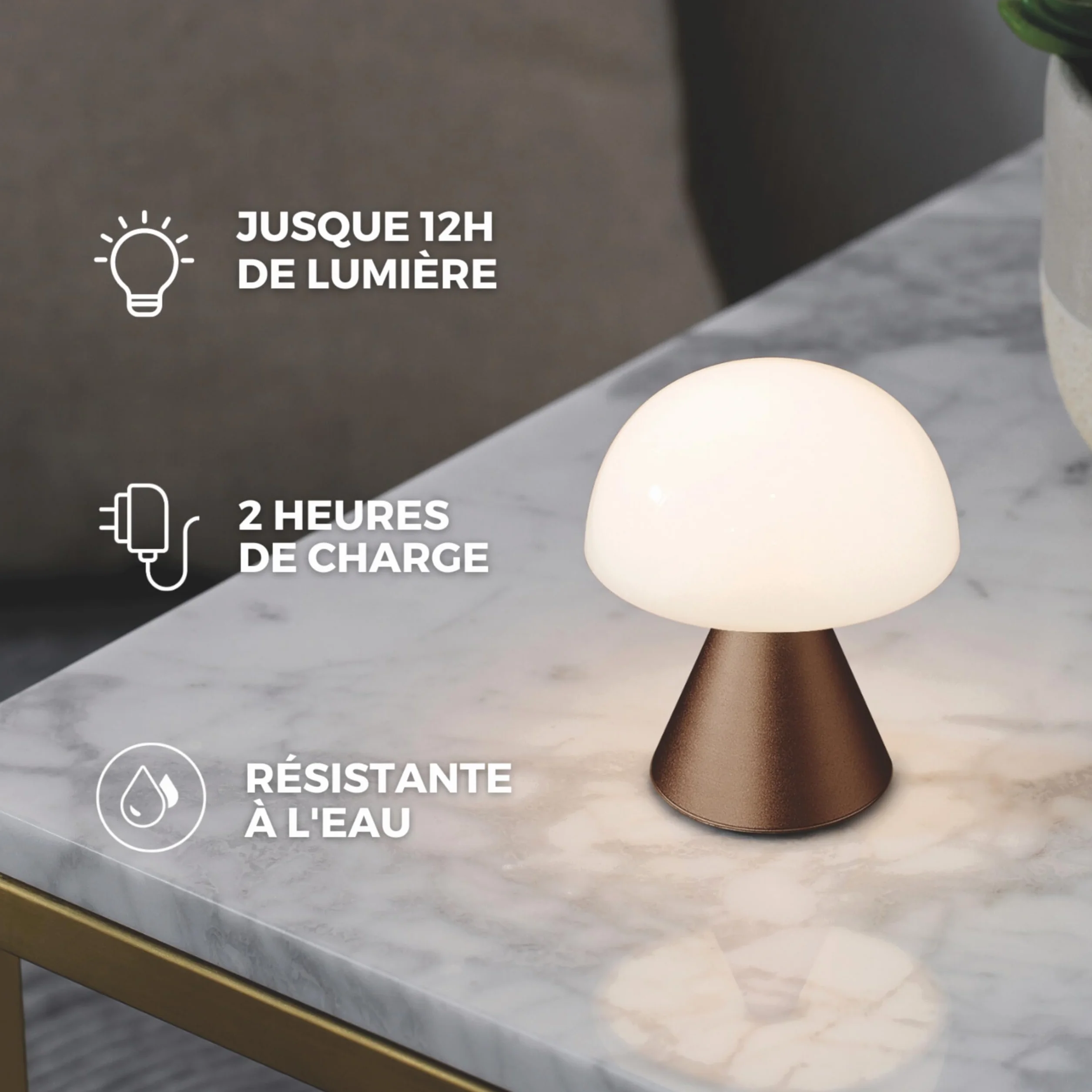 Lexon MINA Mini Lampe Champignon sans fil rechargeable LED à poser variateur intensité 12h autonomie Bleu Clair