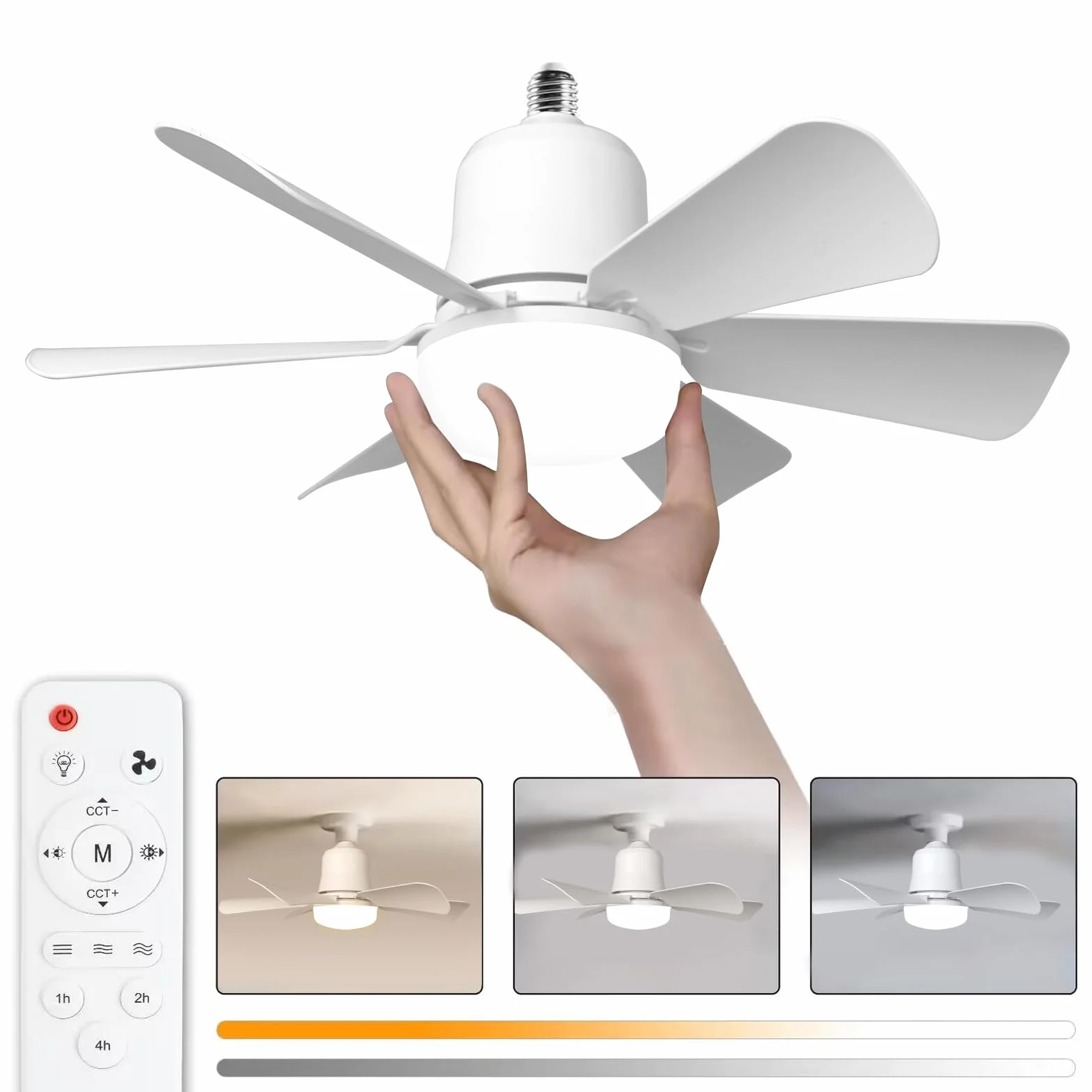 Himmel Ventilateur Plafond avec Lumière 30W Dimmable LED 3 Vitesses 6 Pales Blanc