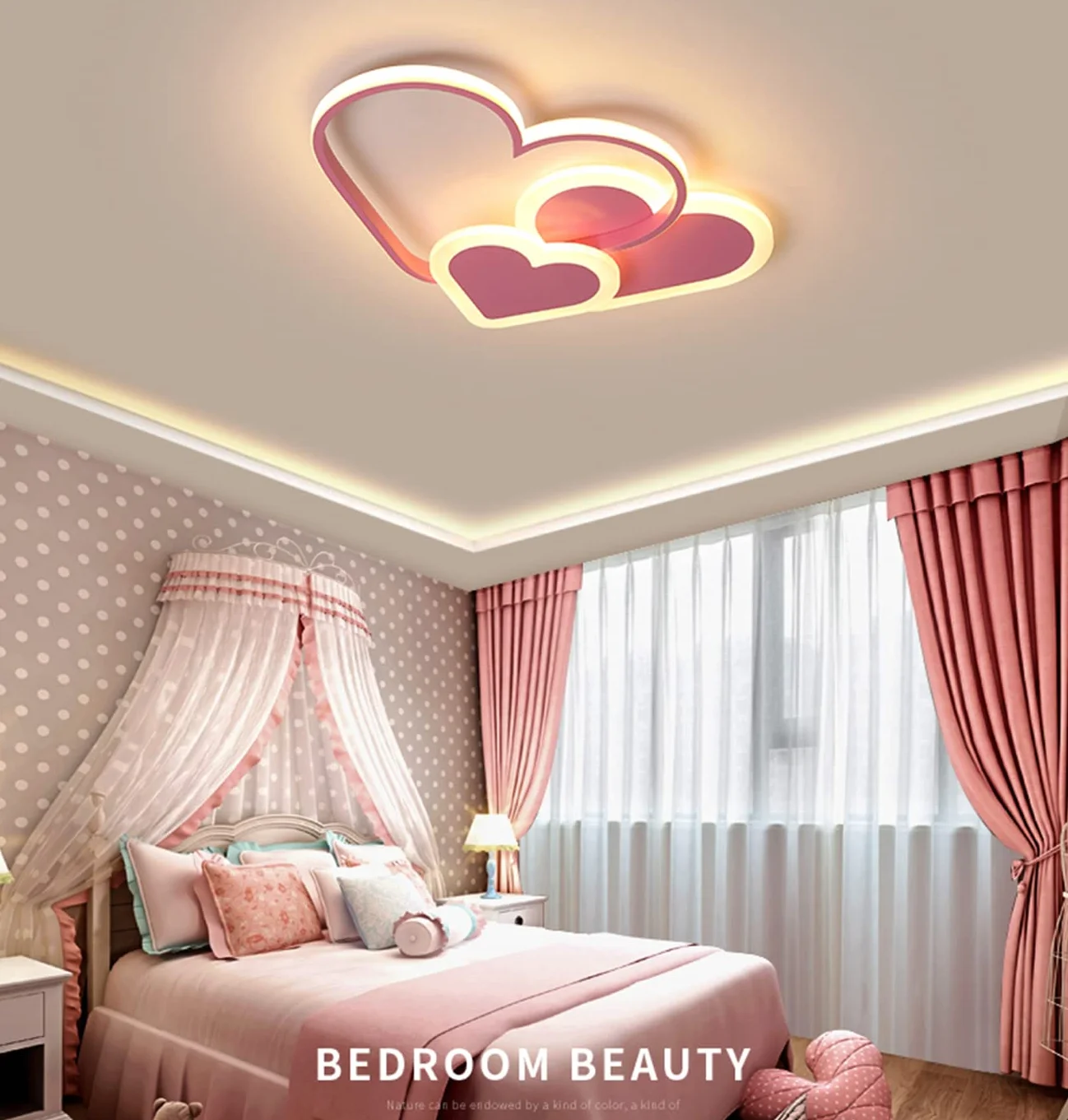 Plafonnier 3D LED Créatif Stéréoscopique Coeurs 30W Rose Lumière Chaude