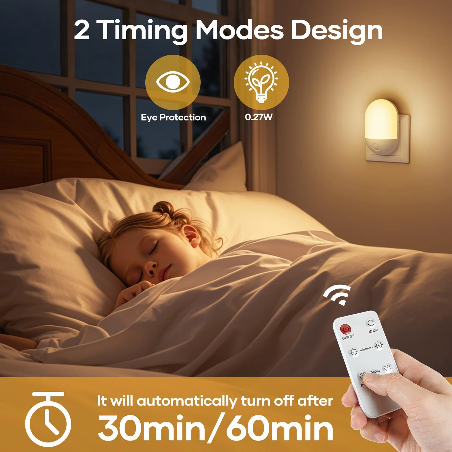 LED Veilleuse Enfant Adulte avec Télécommande, 3 Niveaux Luminosité, Minuterie 30/60 Min, Lumière Chaude Froide