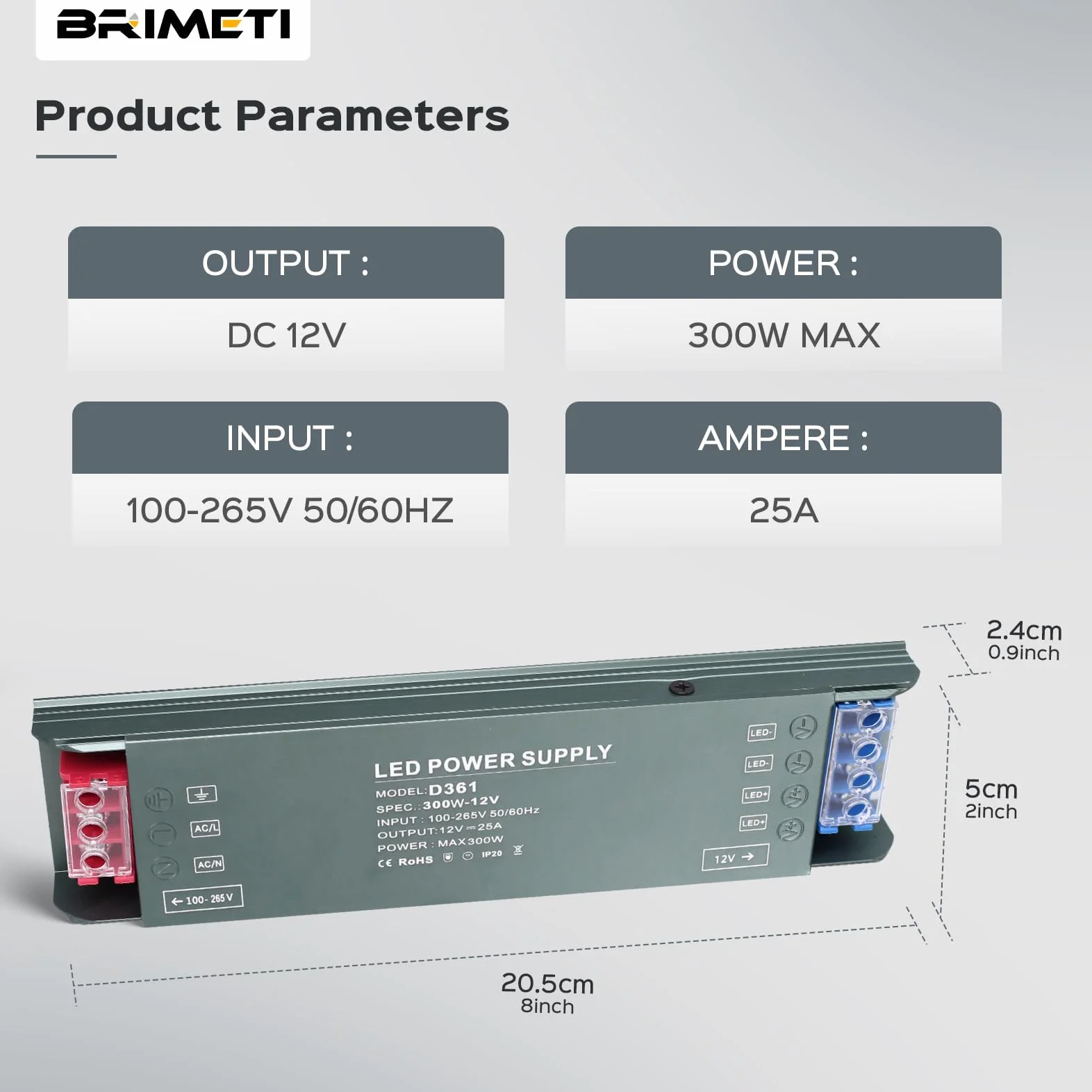 Transformateur 220V 12V LED Driver 300W Ultra Mince 25A Adaptateur Alimentation AC DC Convertisseur Basse Tension