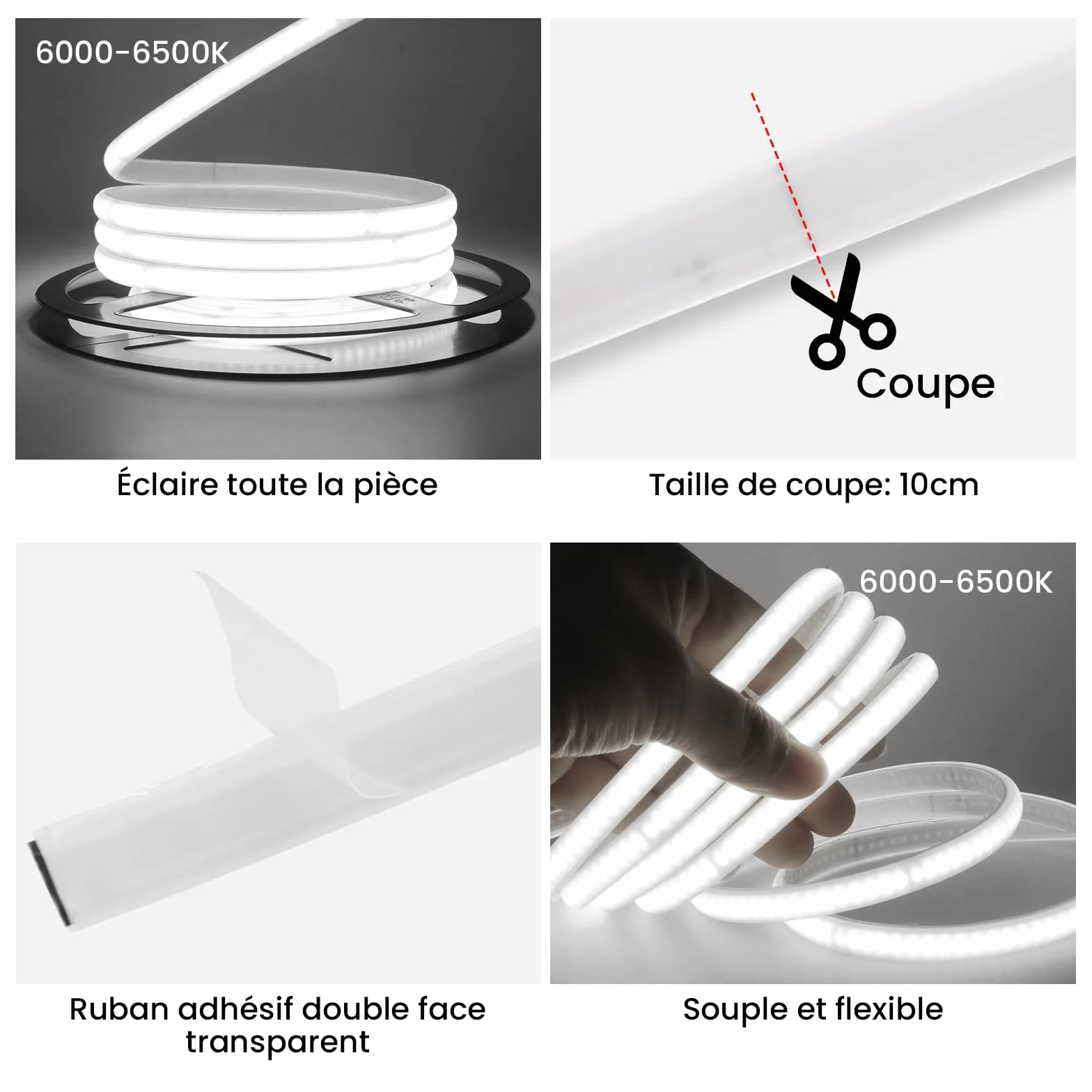 Bande Lumineuse LED COB 240 LEDs/mètre Néon Flex Découpable 220V avec Interrupteur Ruban LED Éclairage Intérieur Extérieur 1M