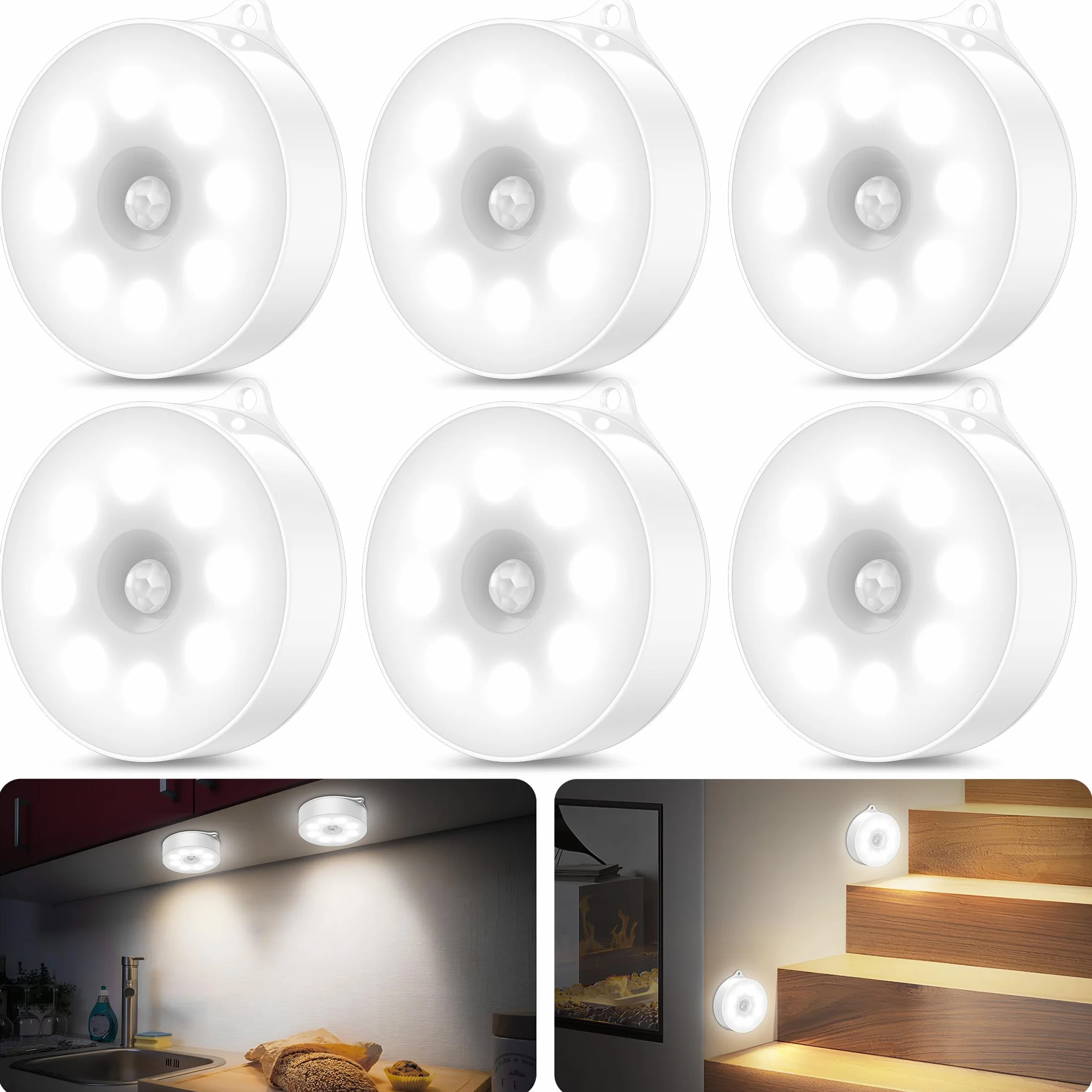 Lumiere detecteur de mouvement interieur lampe LED sans fil 3xAAA pour armoire escaliers placard cuisine 6 pieces blanc froid