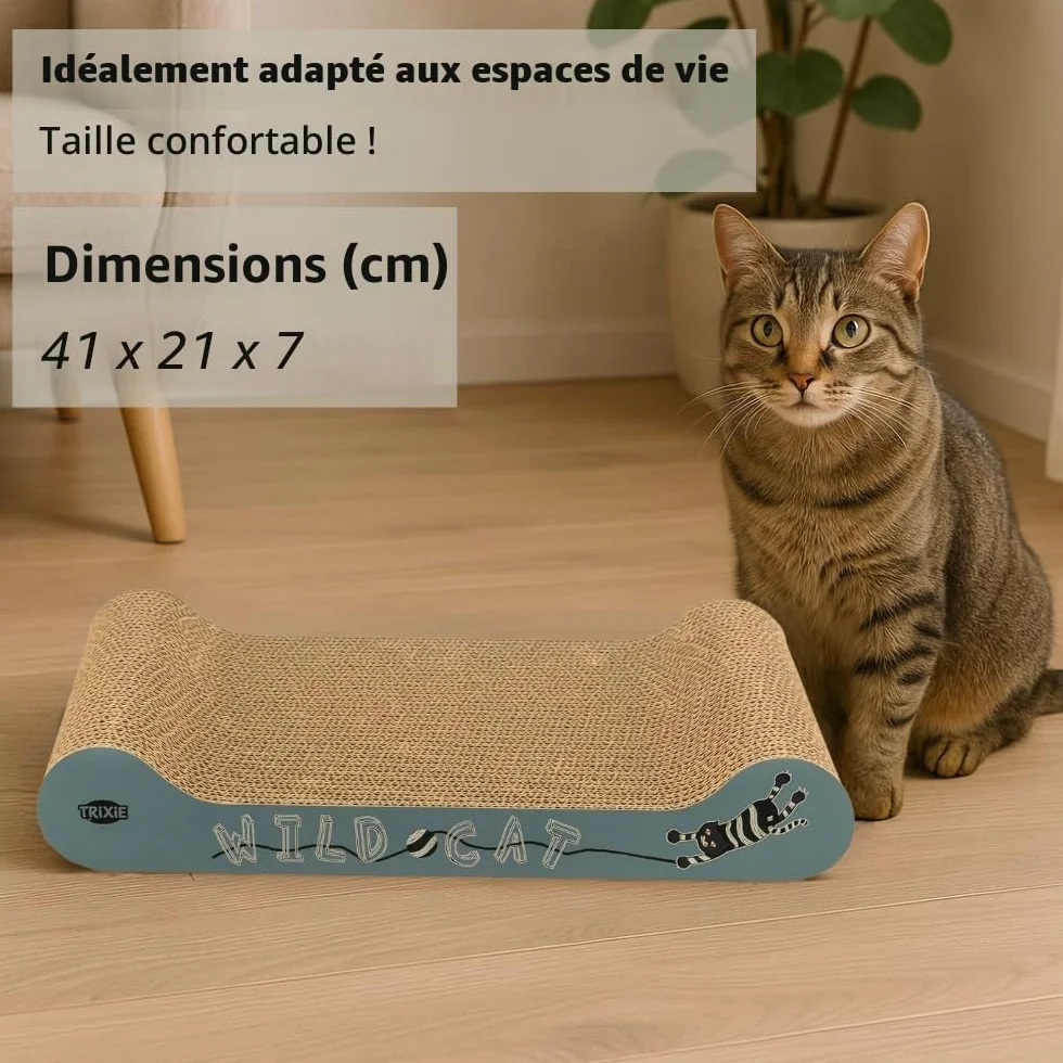 TRIXIE griffoir pour chat en carton ondulé robuste avec herbe à chat 41 × 24 × 7 cm