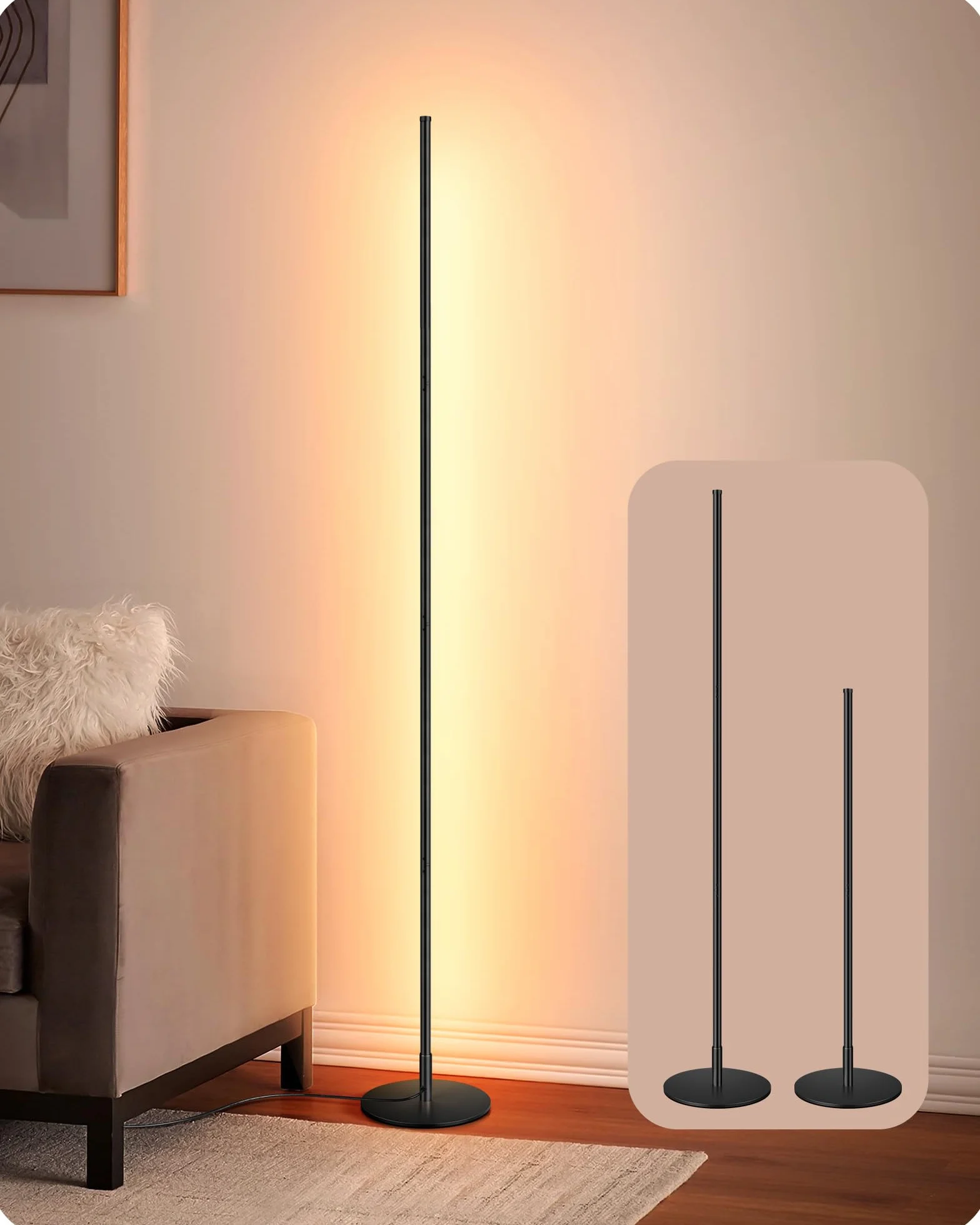 EDISHINE Lampadaire sur Pied LED 3000K Blanc Chaud Intensité Variable Interrupteur à Pied Lampe d'Ambiance Moderne Noir