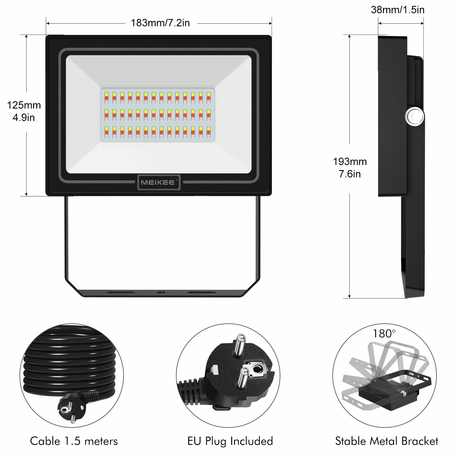 Projecteur LED RGB Exterieur 60W IP66 MEIKEE 10 Couleurs 12 Modes avec Télécommande