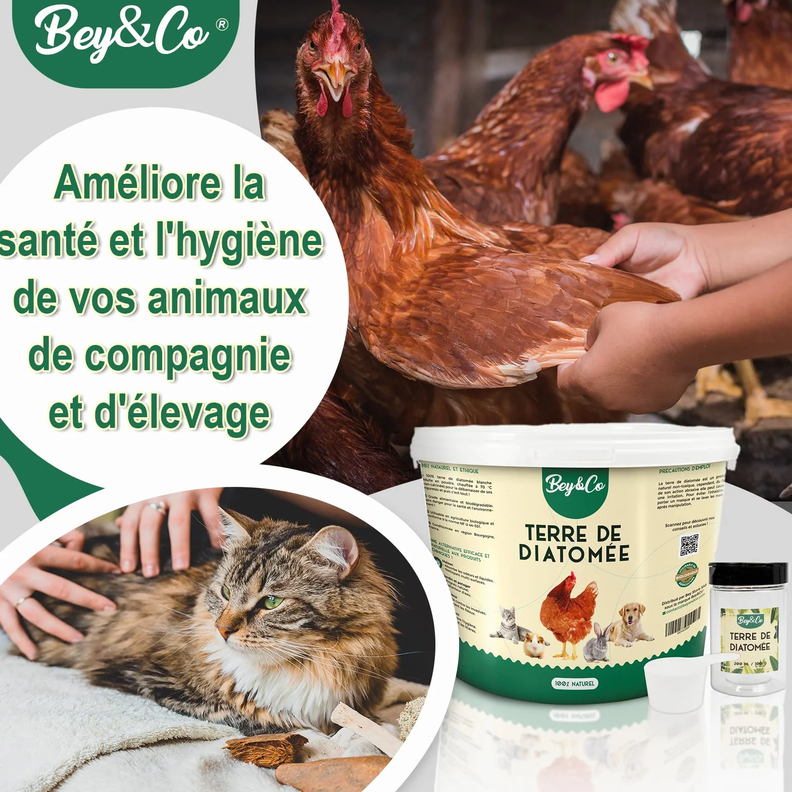 Terre de Diatomée Alimentaire Blanche Non Calcinée pour Chat, Chien, Poule