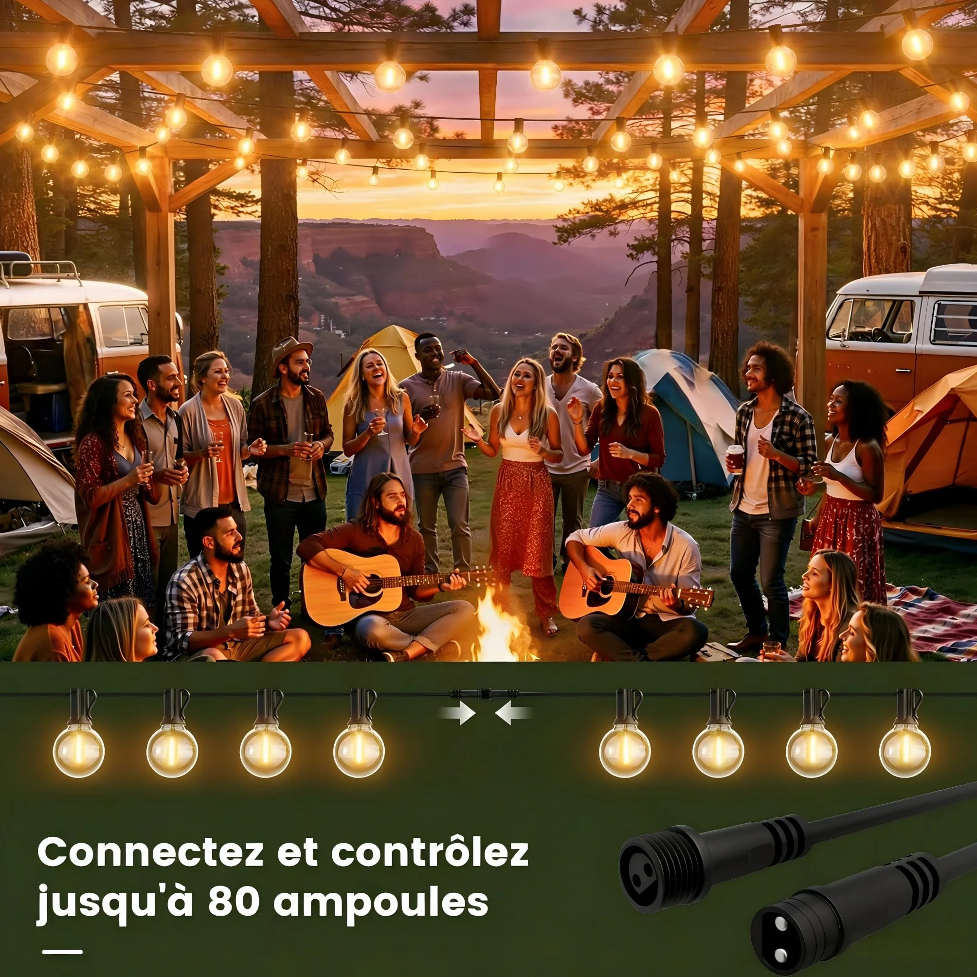 Yuusei Guirlande Lumineuse Exterieure 30M IP45 LED 100+4 G40 Ampoules avec Télécommande