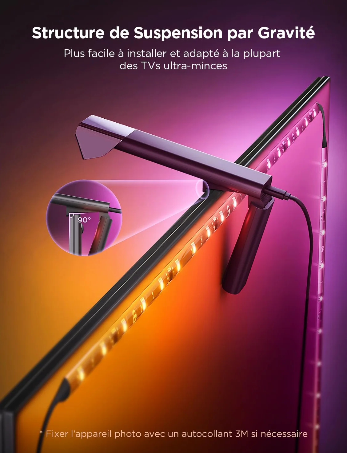 Govee TV Backlight 3 Lite avec Correction Fisheye, Ruban LED Ambilight RGBICW 3,6 m 55-65 pouces WiFi