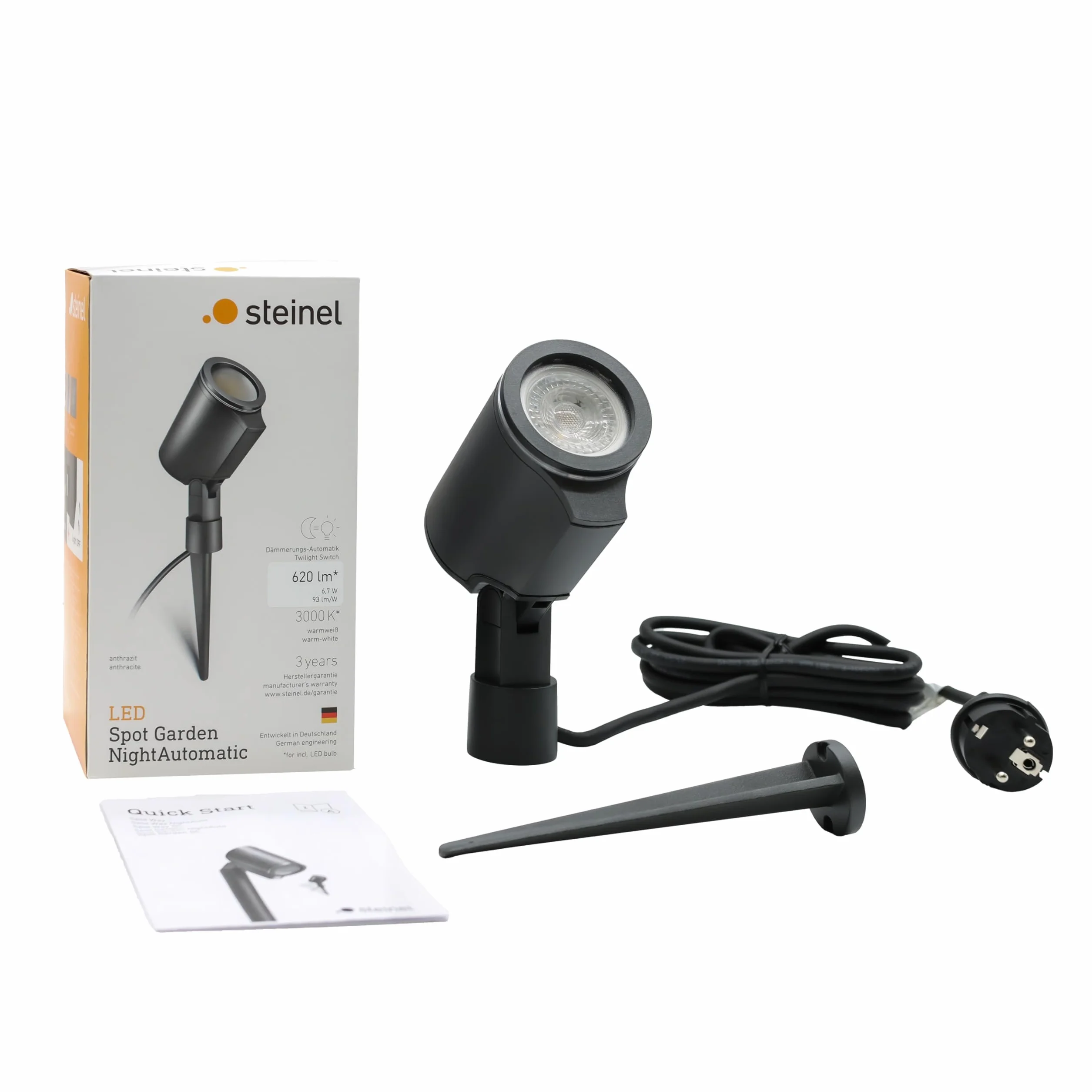Steinel Spot Garden N Projecteur LED extérieur GU10 7,86W 3000K avec interrupteur crépusculaire