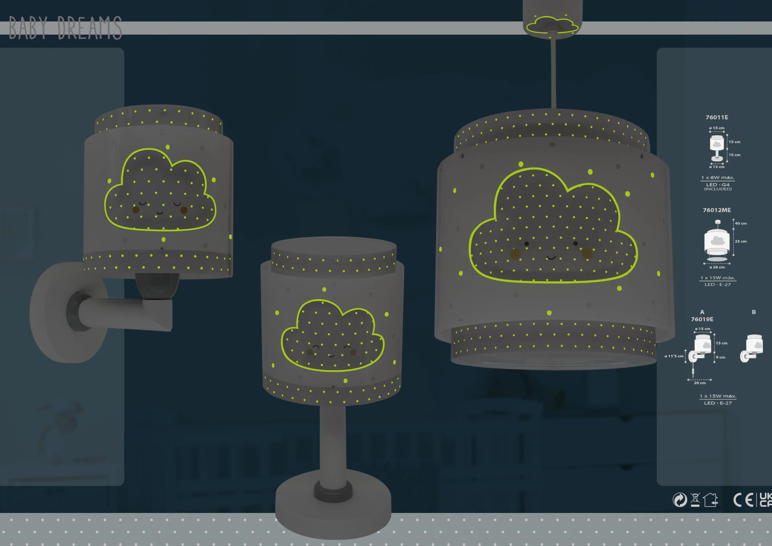 Dalber Lampe Suspension Nuage Gris E27 Chambre Enfants