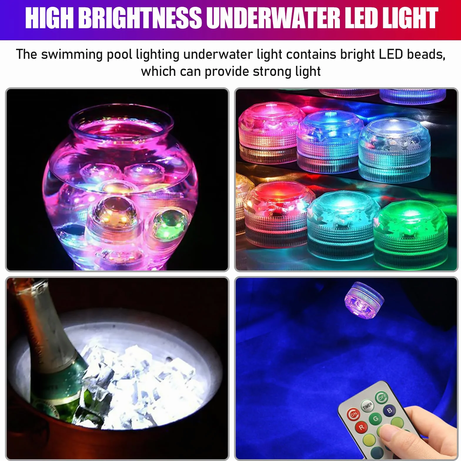 Lot de 12 Mini Lumières LED Submersible RGB Étanche 3,0x3,0x2,2cm pour Piscine Bassin Aquarium