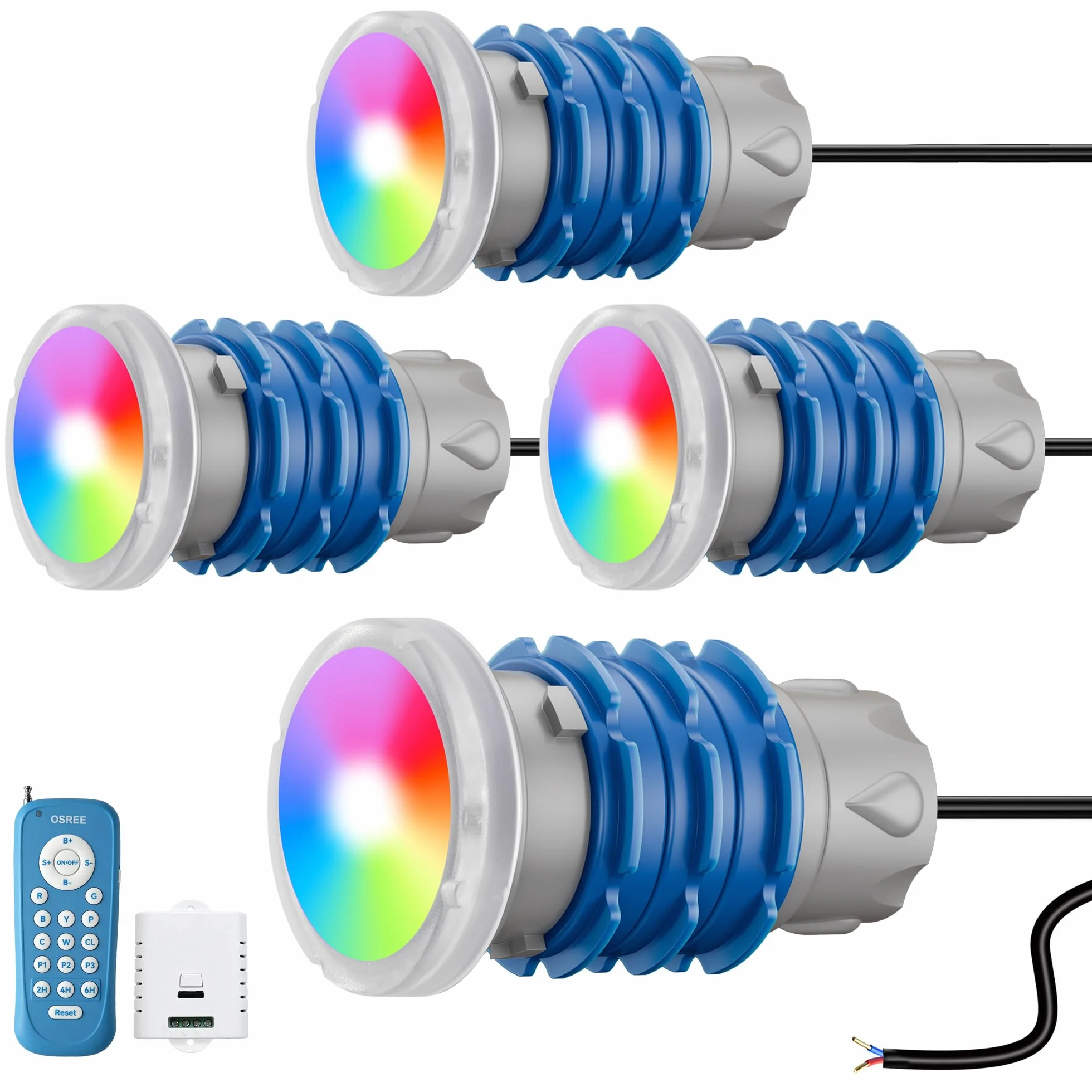 Mini Projecteur Piscine Vissable 1,5" 6W RGB LED Multicolore IP68 12V AC Lot de 4