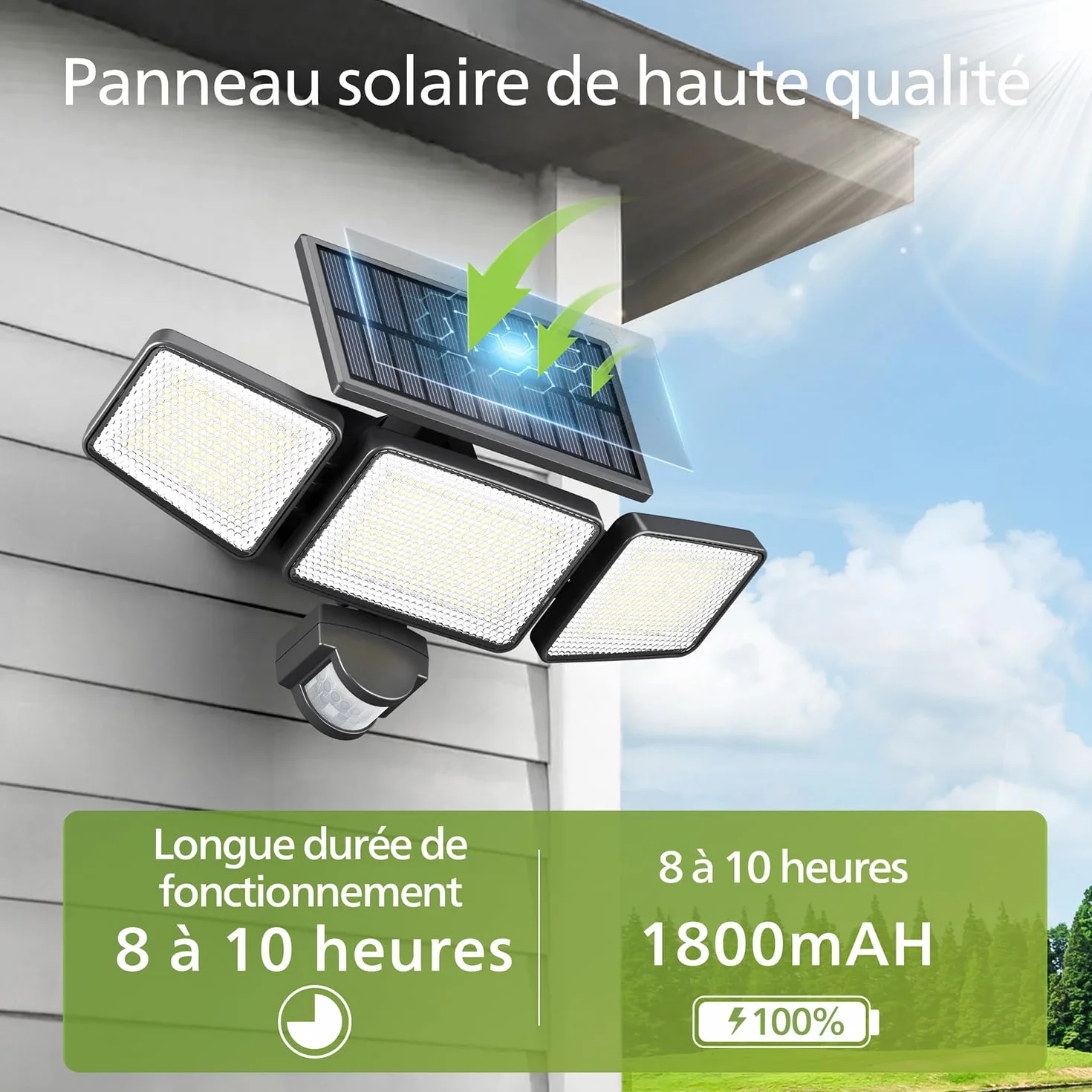 Philips Lampe de sécurité solaire Extérieur 302 LED 1200 lm IP65 Détecteur de mouvement PIR 3 modes