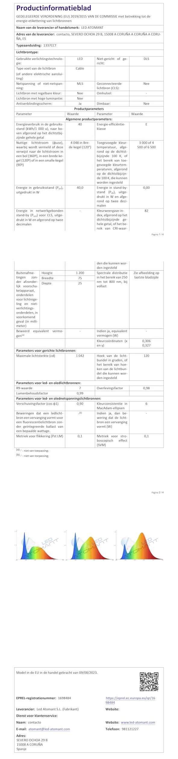 LED ATOMANT Lot de 2 Réglette LED 120cm 40W CCT 4000 Lumens
