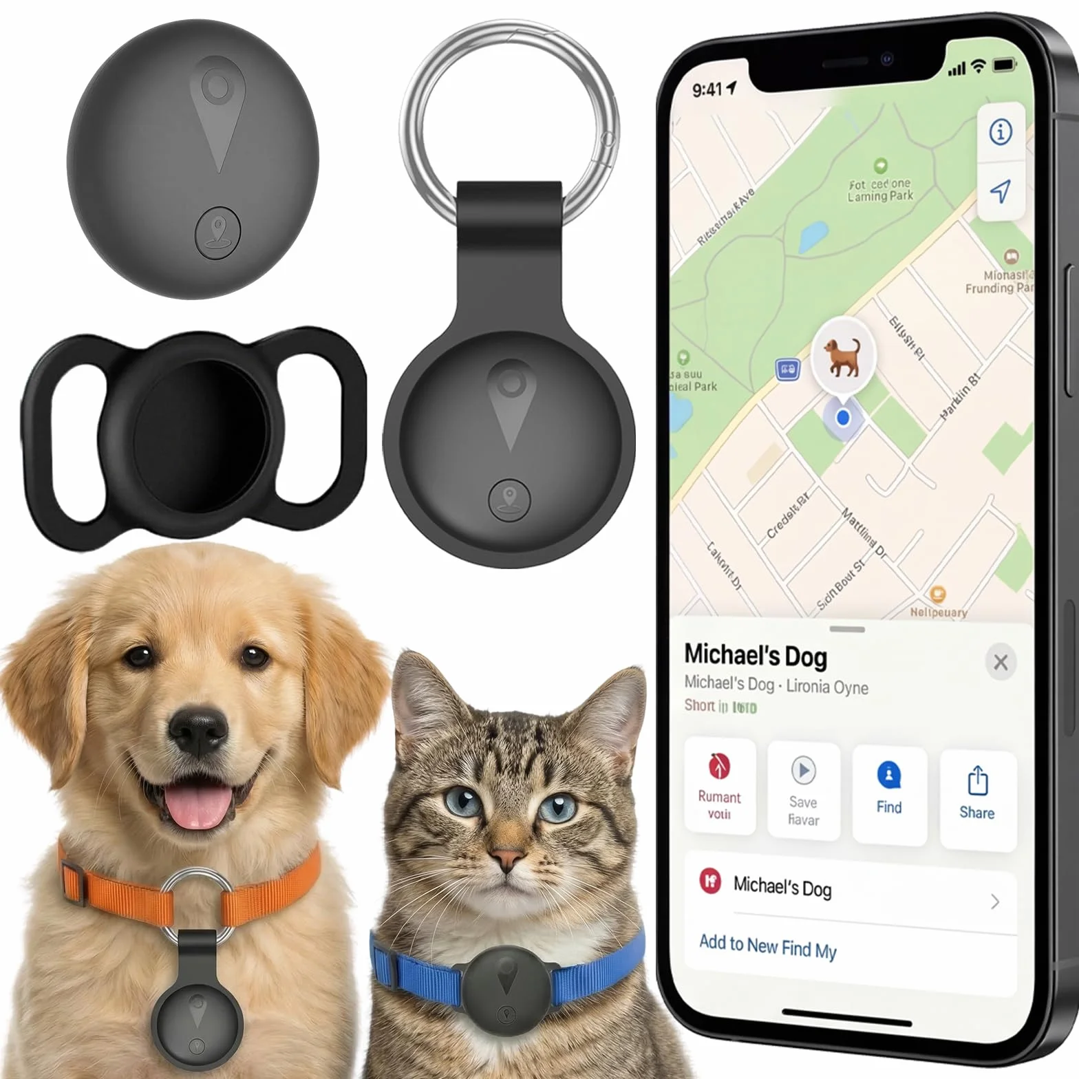 Collier GPS Chat Traceur sans Frais Mensuels Compatible iOS Android Suivi Temps Réel Batterie Longue Durée Étanche Noir