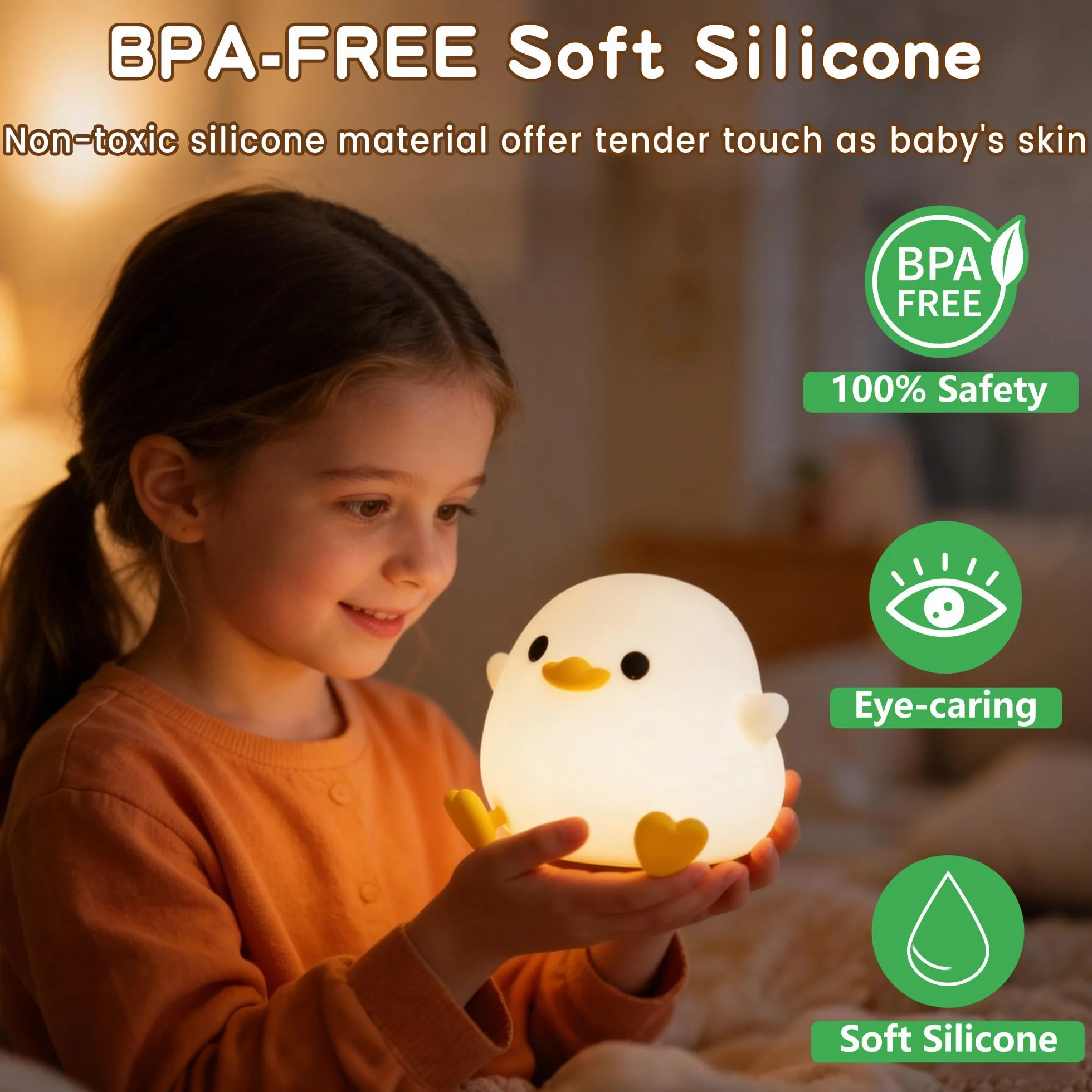 FAMIDUO Veilleuse Bébé Canard Lampe Chevet Silicon Réglable USB Rechargeable Décoration Chambre Cadeau Enfant