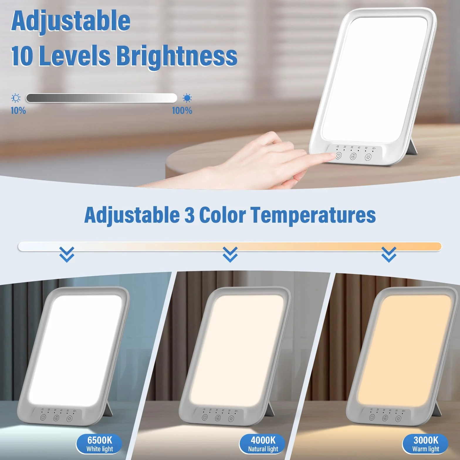 Lampe de luminothérapie 25000 Lux, 3 températures de couleur, 10 niveaux de luminosité, 6 minuterie, Fonction de Mémoire