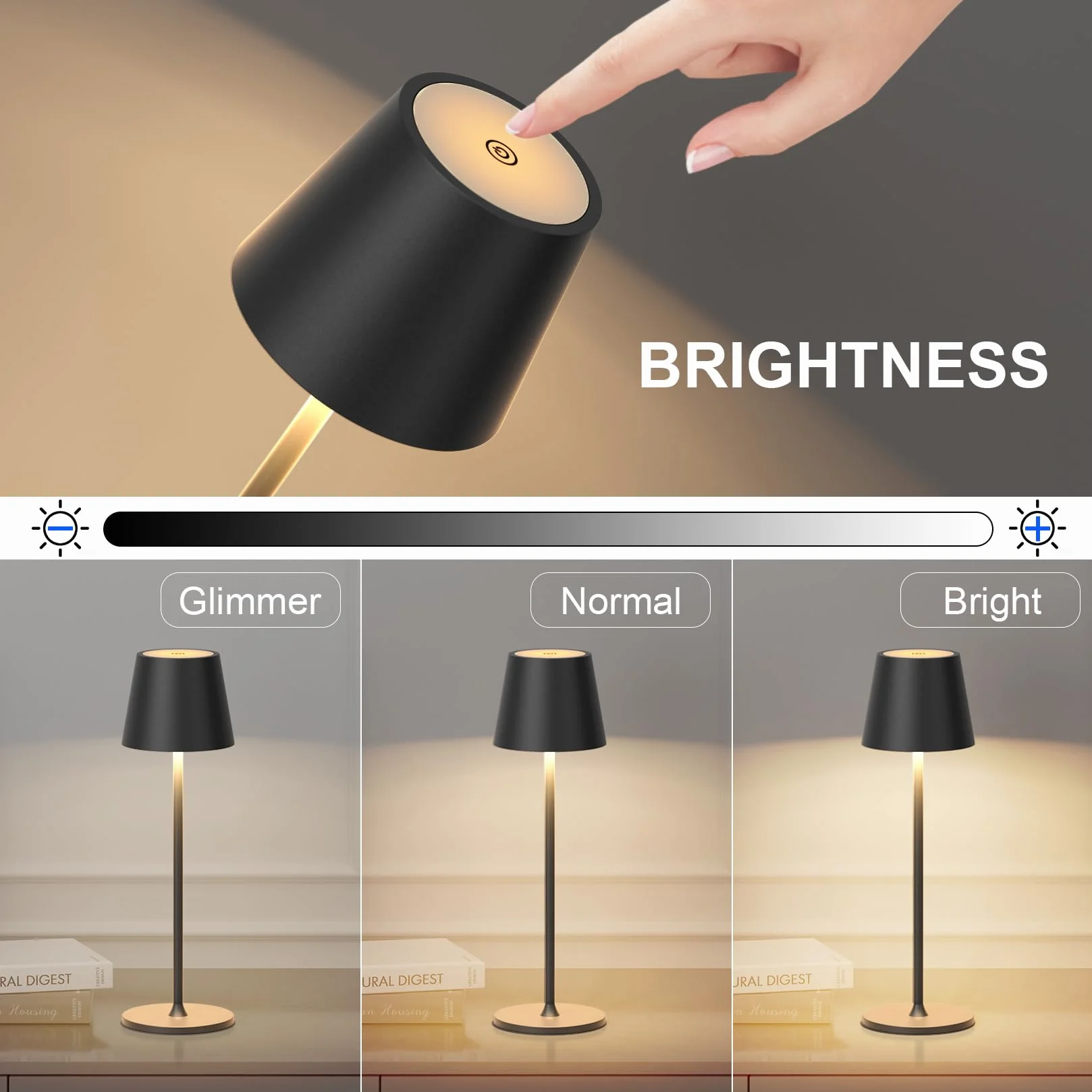 Lampe de table LED sans fil rechargeable 3000K IP54 réglable en hauteur Noir