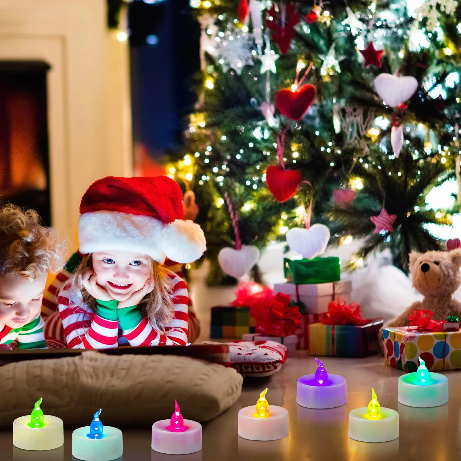 Bougies LED chauffe-plat 24 pièces changement de couleur rapide sans flamme piles Noël Halloween décoration