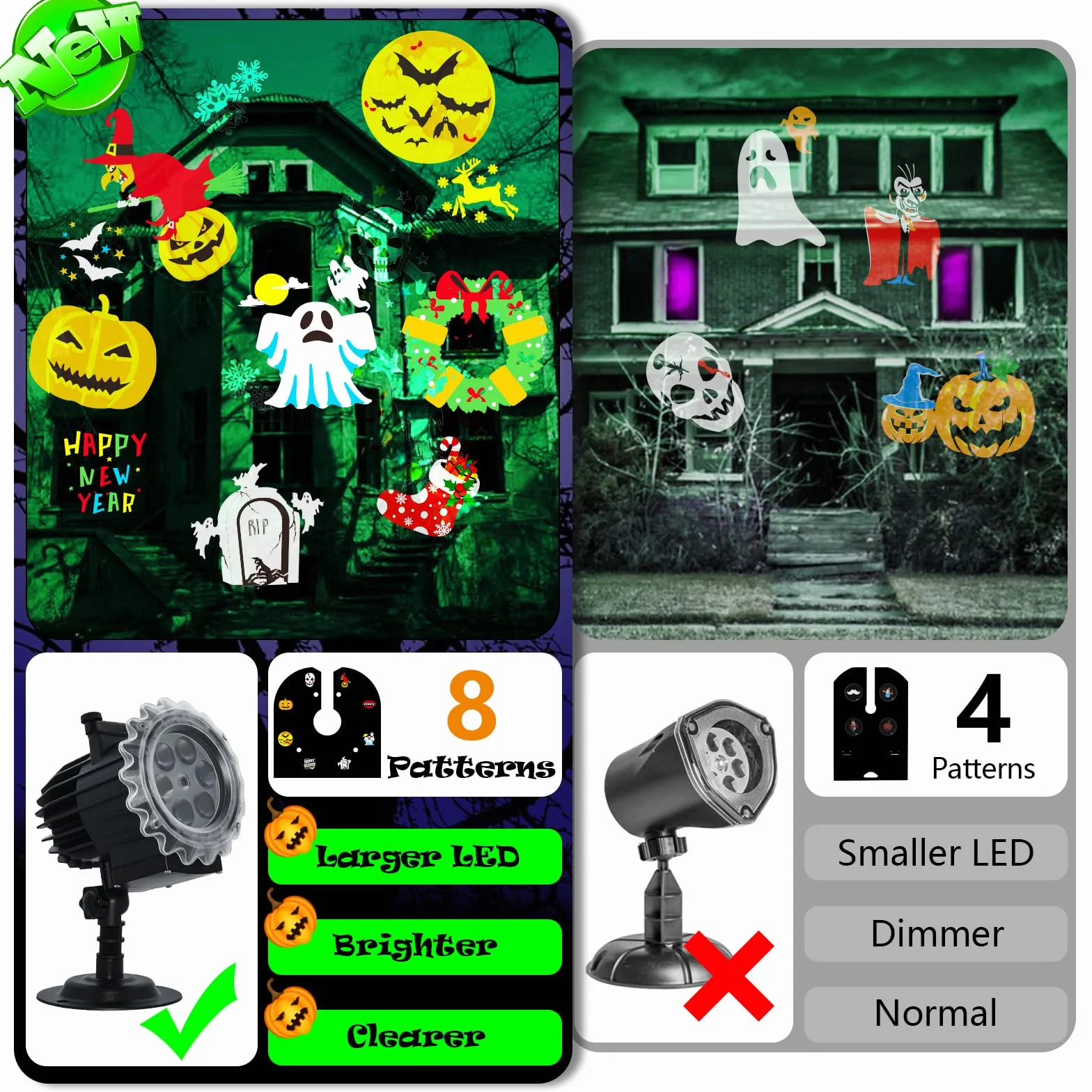 Segotendy Projecteur Halloween Noël Exterieur 96 Motifs Lampe LED avec Télécommande Minuterie Etanche