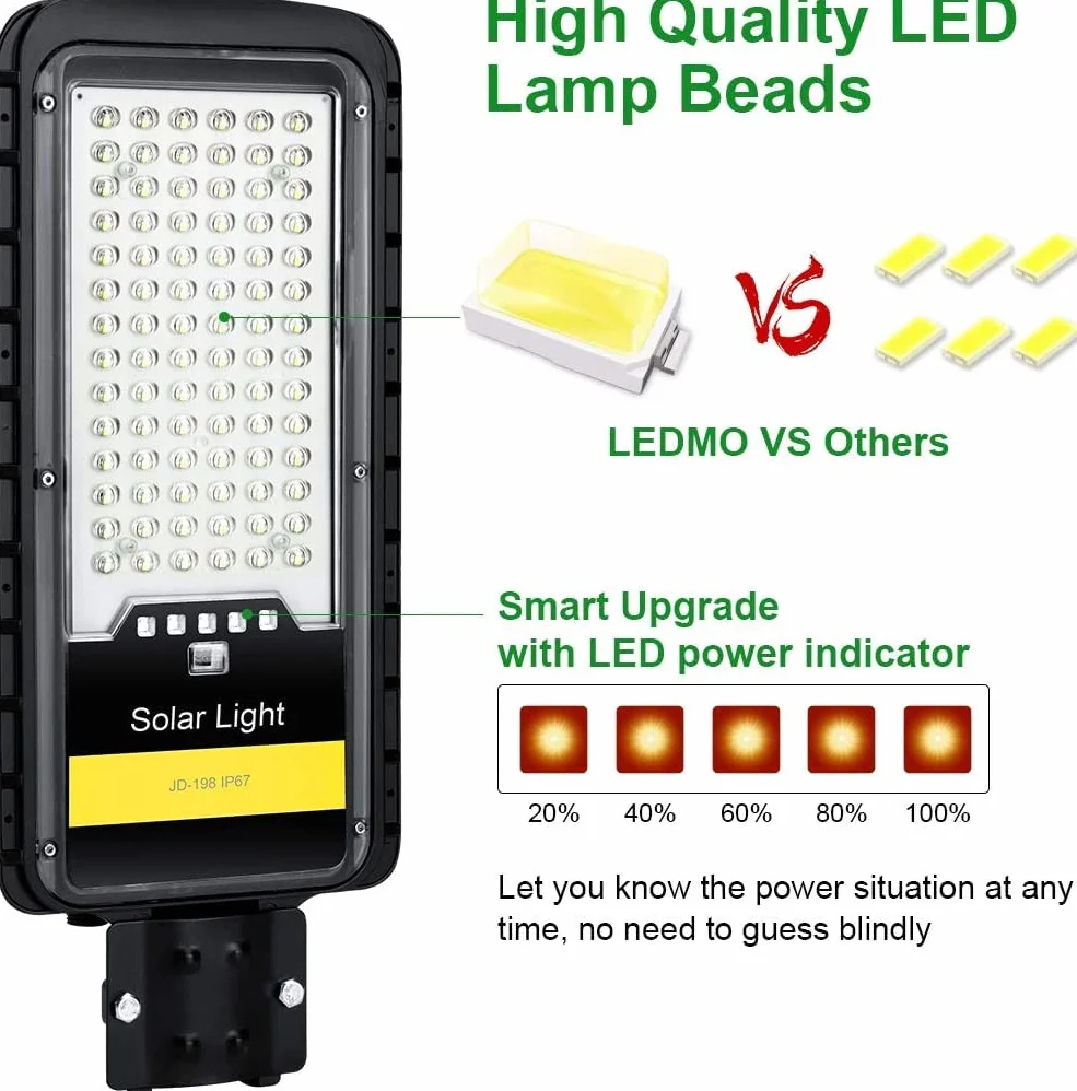 Kingwei 80W Lampadaire Solaire Exterieur 6500K Projecteur LED avec Télécommande 84 LED Etanche Jardin