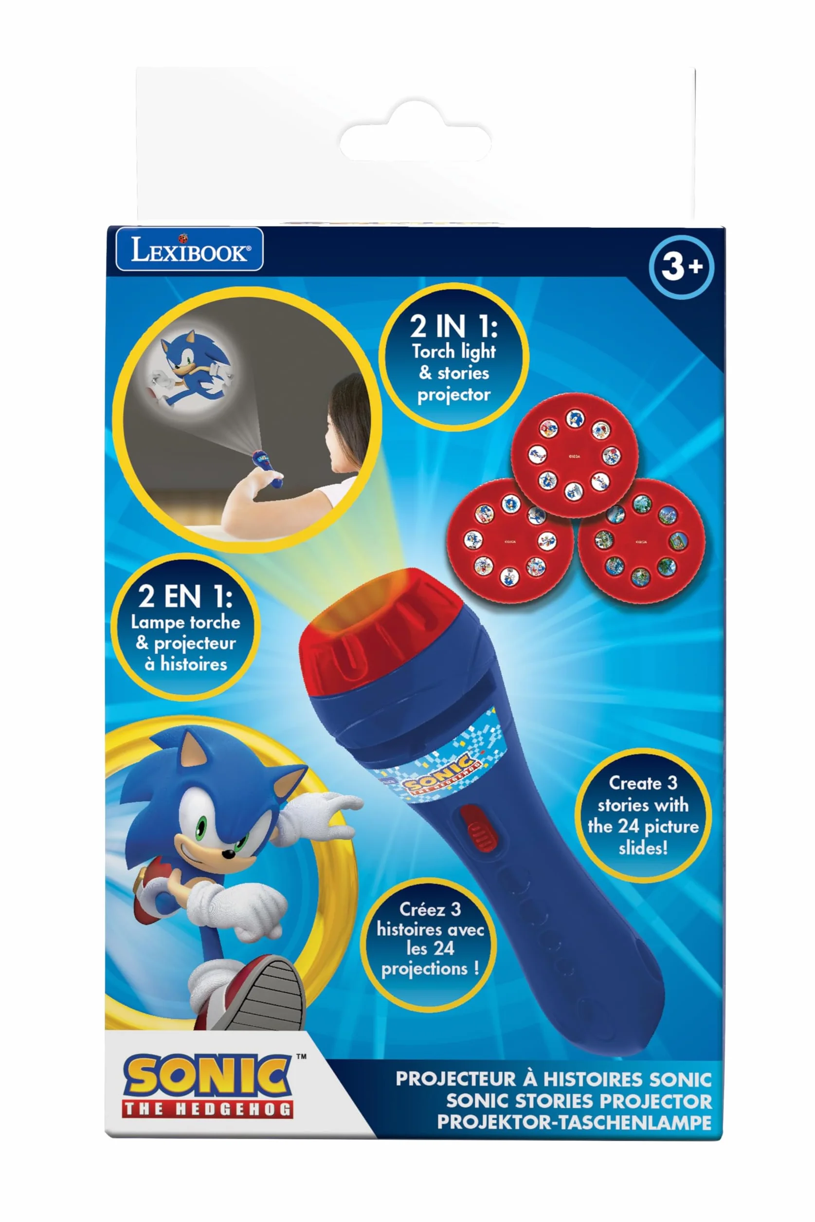 Lexibook Sega Sonic The Hedgehog Projecteur d'histoires Lampe Torche 24 Images 3 disques Rouge Bleu LTC050SNLXB