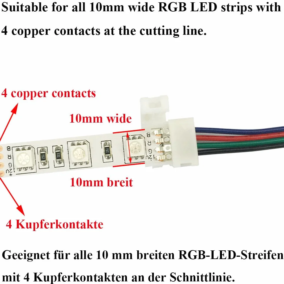 Connecteur Rapide LED RGB 5050 4 Broches 17cm Sans Soudure pour Bande LED SMD 5050/3528/2835