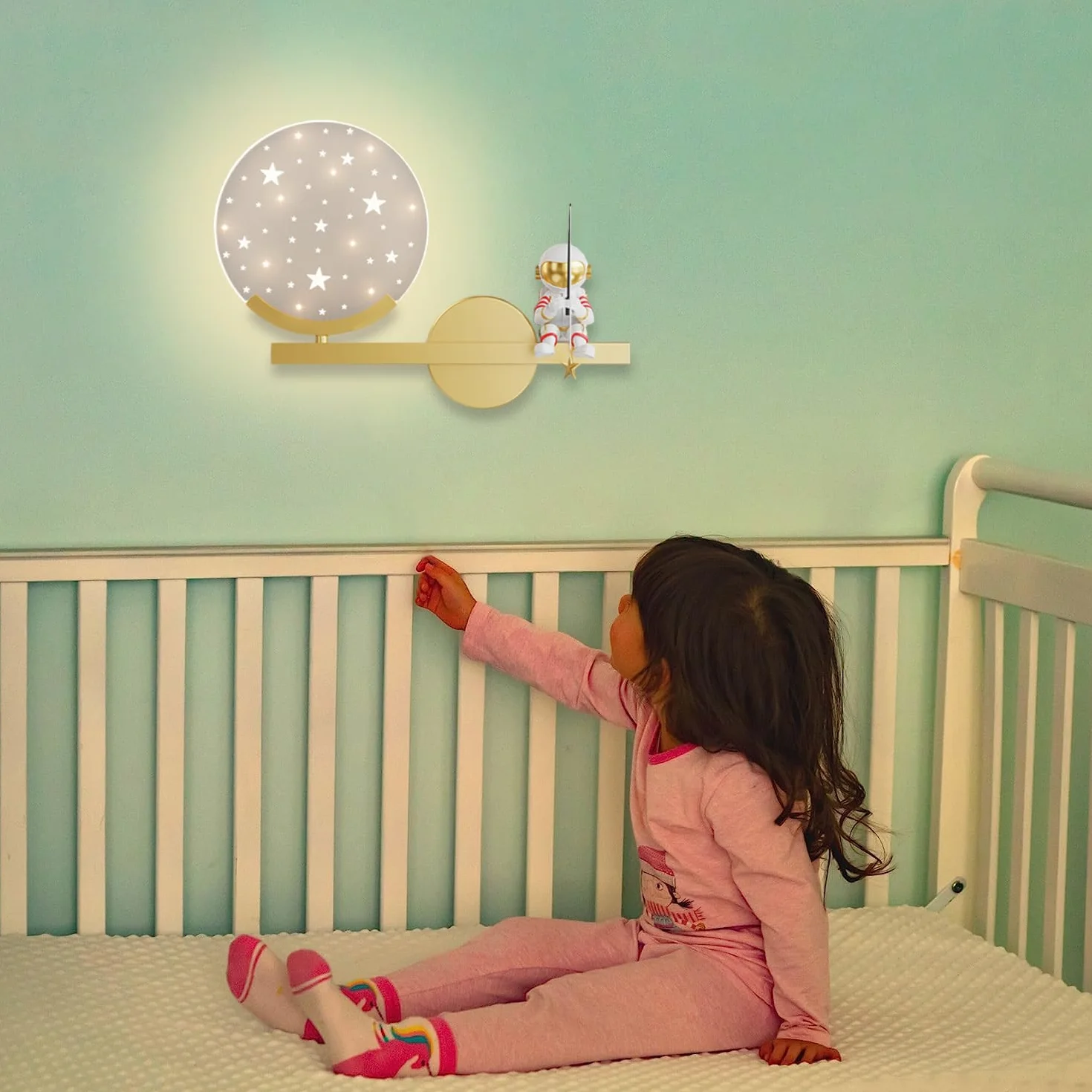 KZT Lampe Murale LED Dimmable 8W avec Interrupteur Tactile et Prise Astronaute Veilleuse Enfant