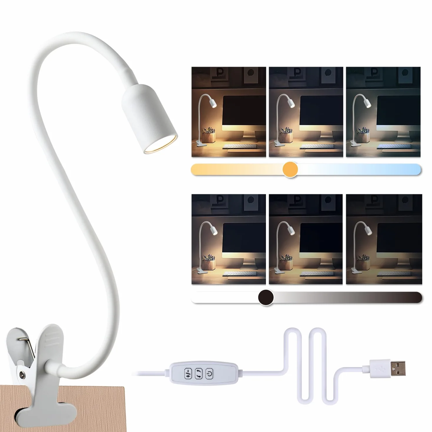 DA LIGHT Lampe de Lecture de Lit à Pince LED, 5 Températures de Couleur, Variateur USB Blanc