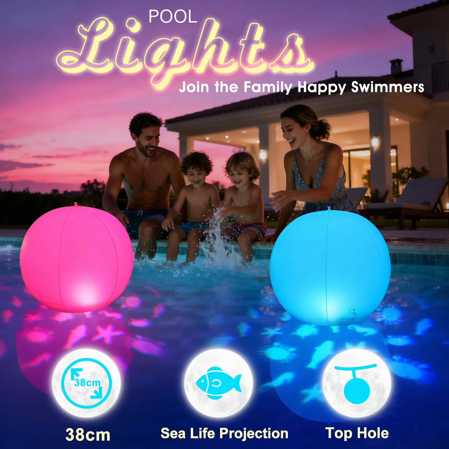 Luxfero Lampe Piscine Flottante Solaire LED IP68 2 Pièces