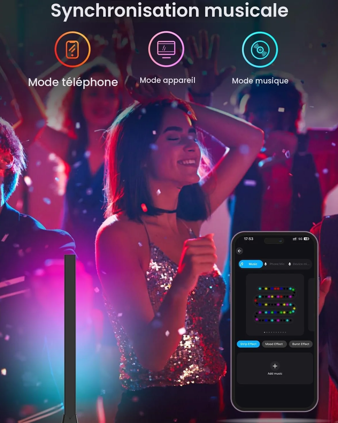 Loyal Lampe LED TV Gaming Smart LED Barre RGB avec Modes Scène et Musique, Connectée App & Télécommande, 42cm