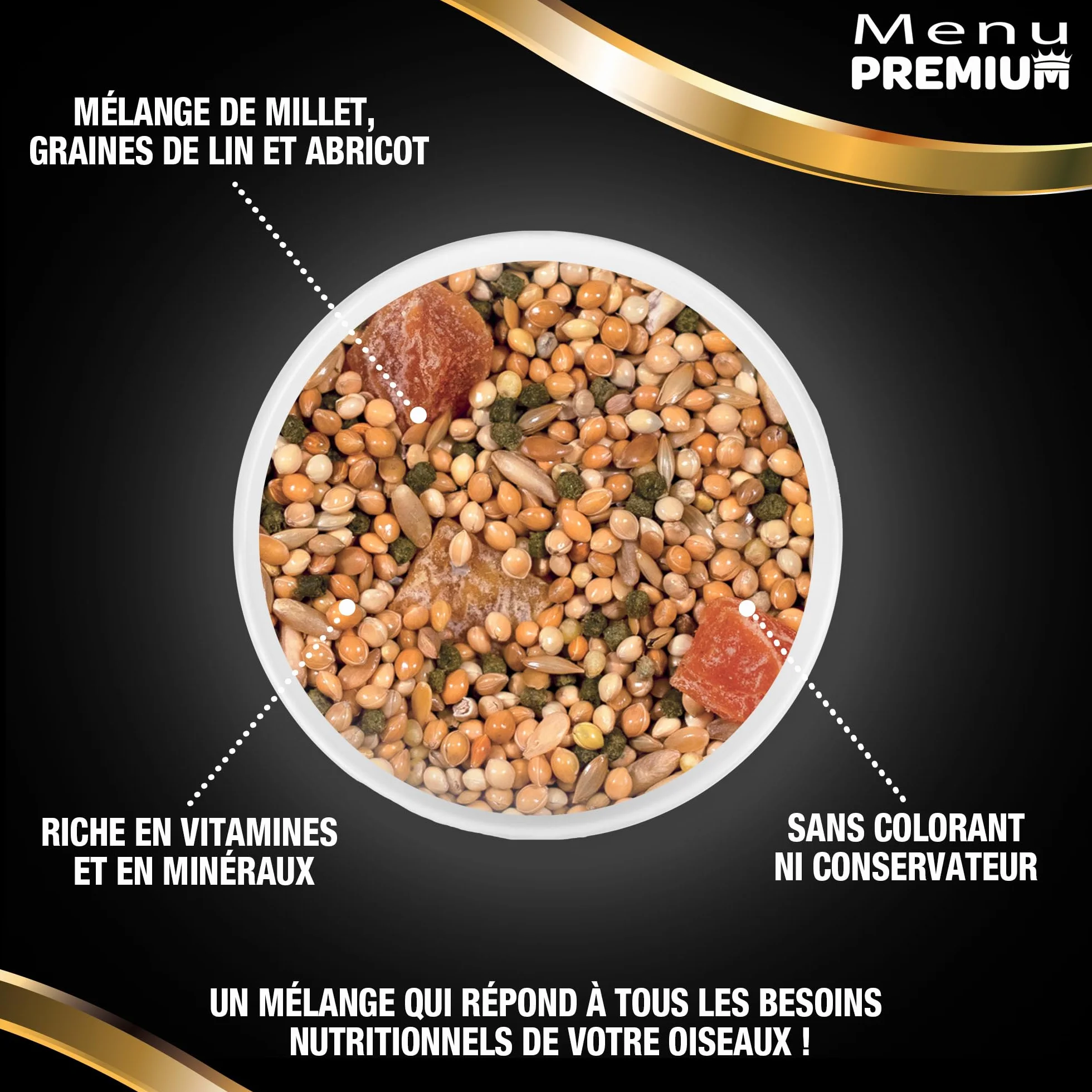 Menu Premium pour Perruches Mélange de Graines Céréales et Fruits 1 kg