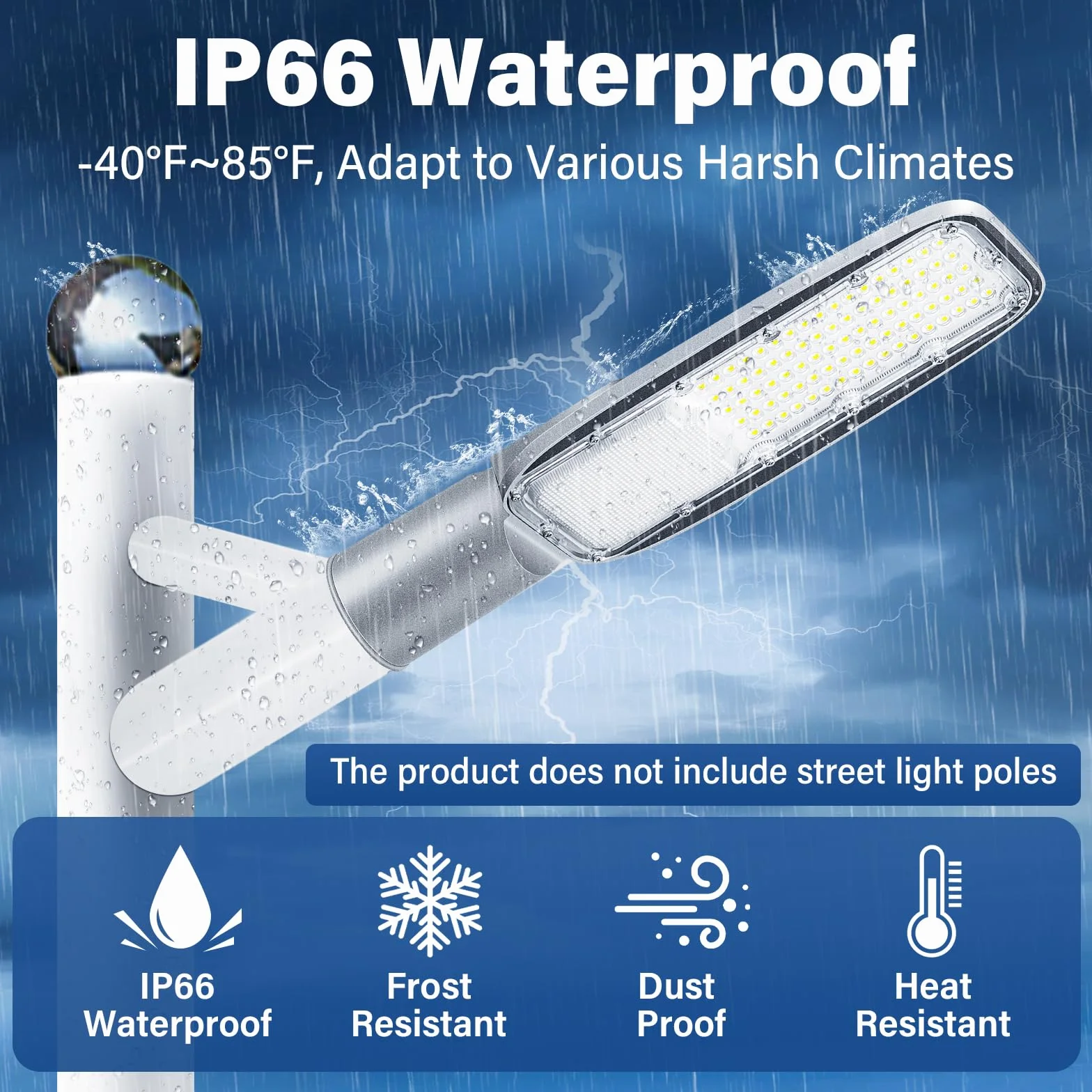 RIGIDON Réverbère Extérieur LED 50W 4052 Lumens Étanche Blanc Froid 6000K