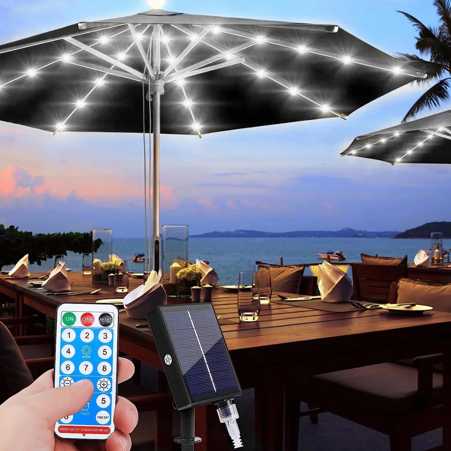 KINGCOO Éclairage à DEL pour parasol de terrasse, solaire étanche 104, 8 modes avec télécommande
