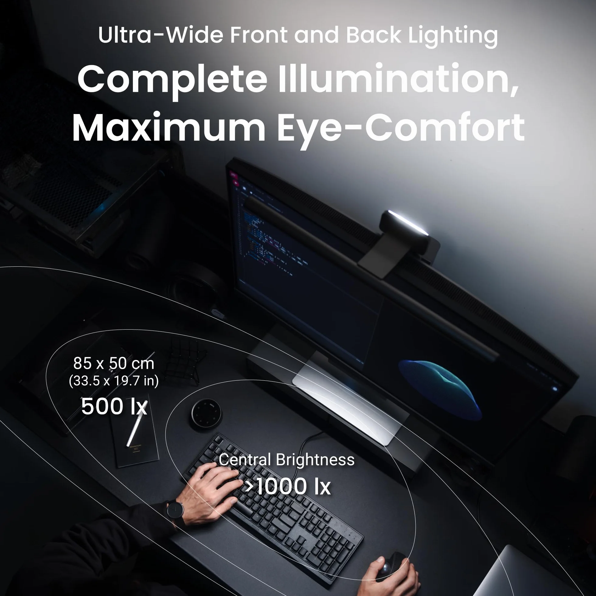 BenQ ScreenBar Halo 2 Lampe LED écran PC télécommande sans fil luminosité ajustable température couleur sans reflets design gain place USB