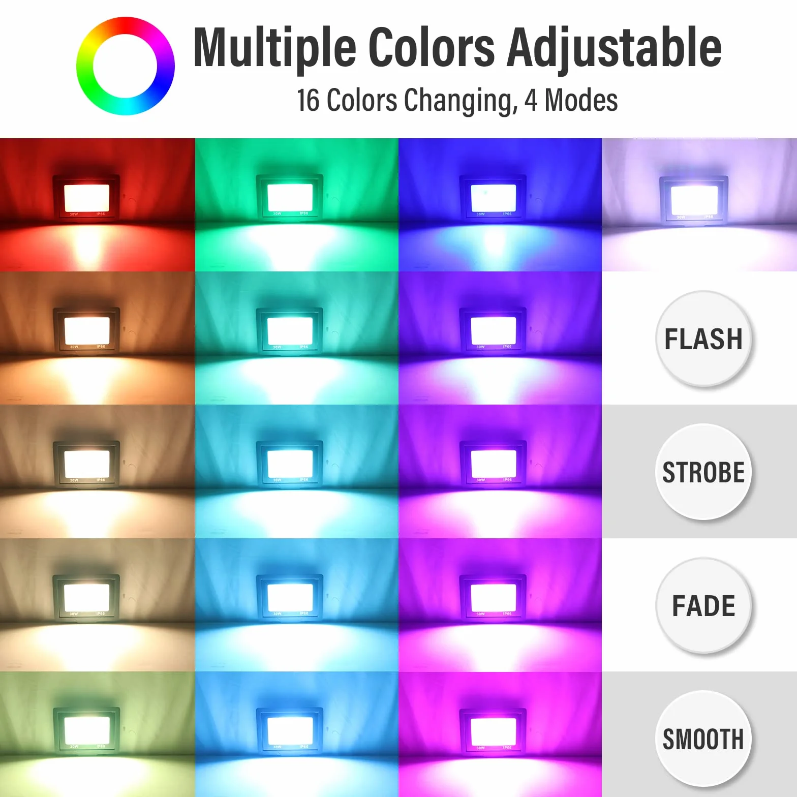 RIGIDON 30W RGB Projecteur LED Extérieur Avec Télécommande, 16 Couleurs 4 Modes, IP66 Étanche