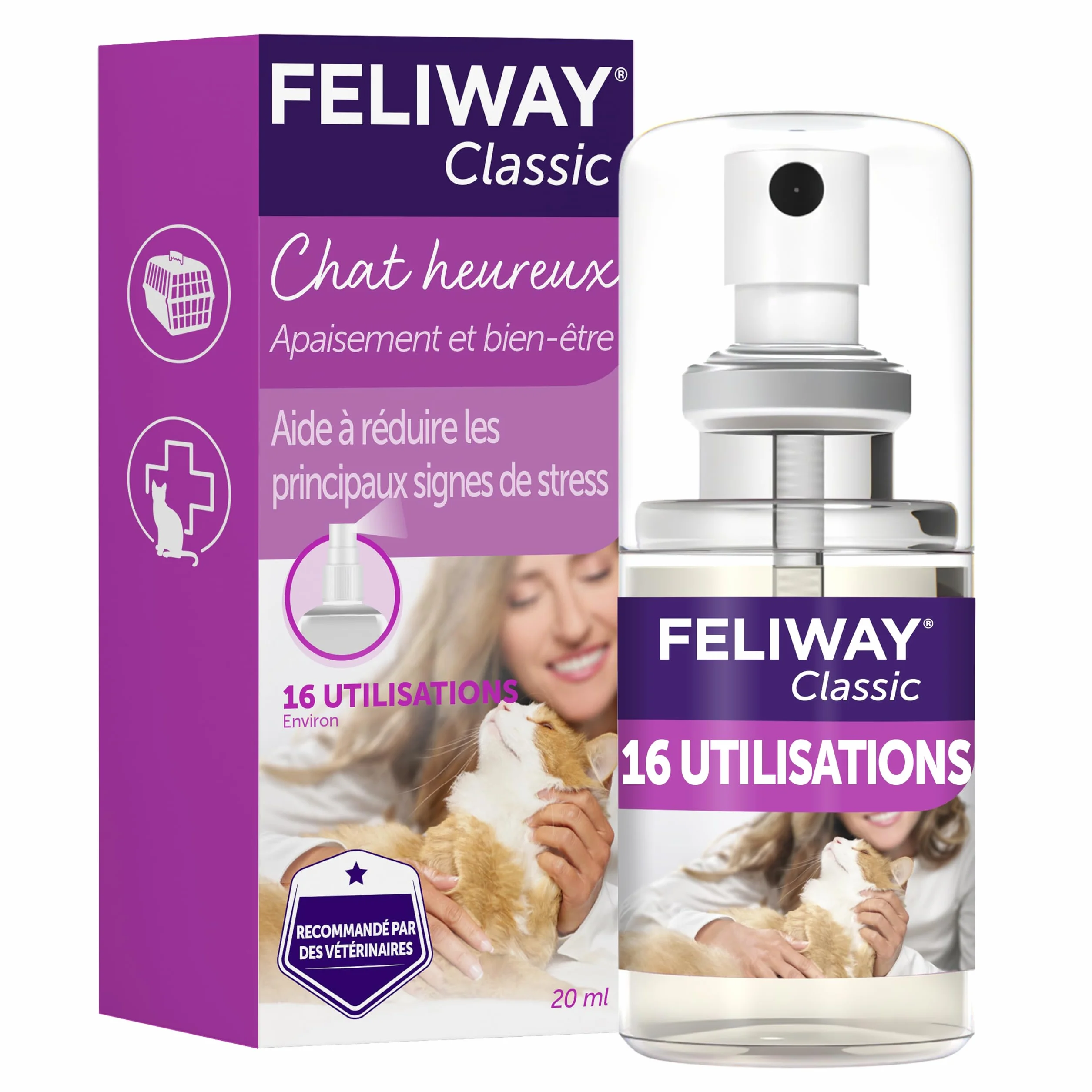 FELIWAY Classic Spray 20 ml - Phéromones Apaisantes pour Chats - Apaise et Réduit le Stress