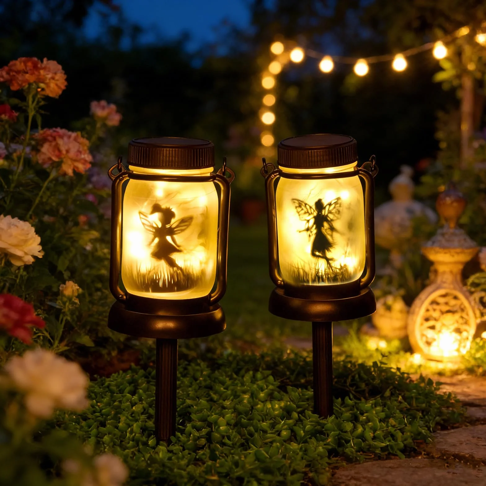 Lampes solaires à suspendre extérieur IP65 étanches, lanternes solaires jardin décoration papillon bocal patio