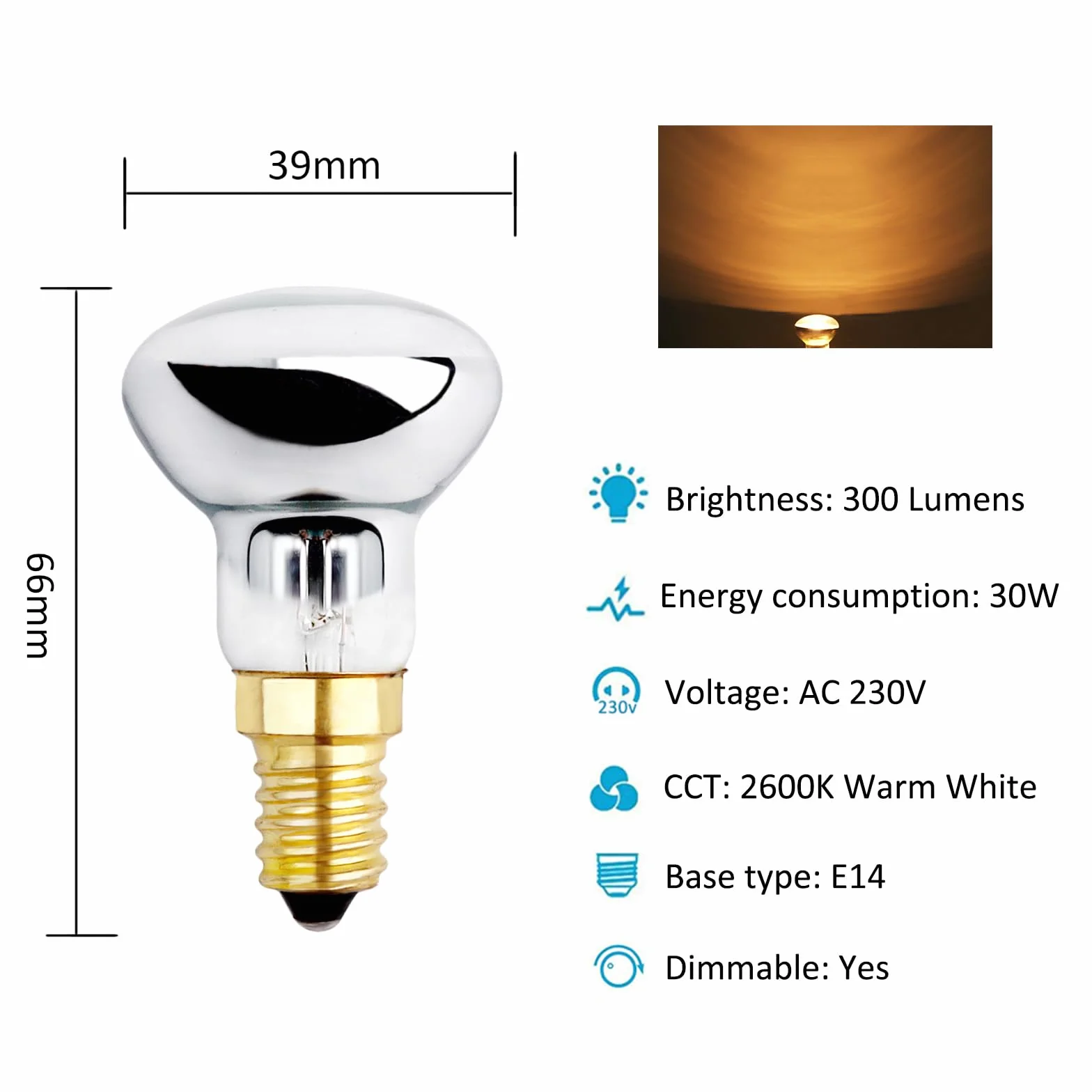 Lot de 3 ampoules à lave R39 E14 30 W 230 V blanc chaud 2600 K