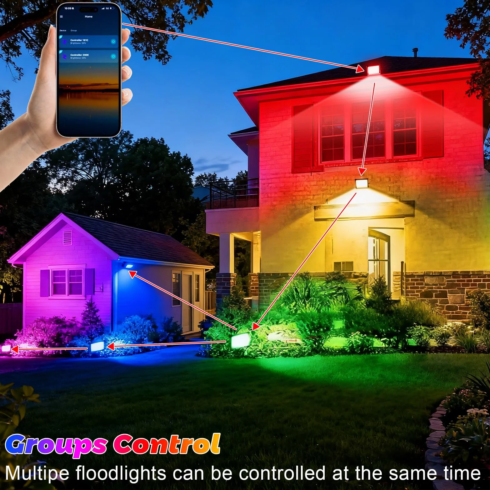 CREATESTAR 30W Projecteur LED RGB Exterieur 2pcs, 16 Millions Couleurs, IP66 Etanche avec APP Bluetooth et Telecommande