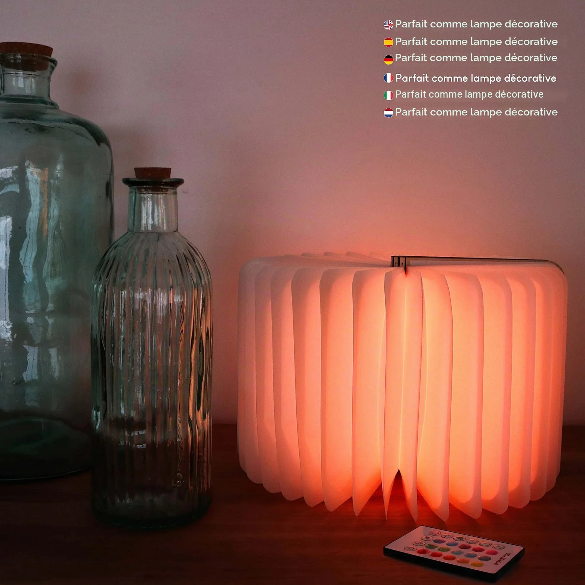 BONNYCO Lampe Livre LED Pliante en Bois avec Télécommande 16 Couleurs Minuterie Décoration Chambre Bureau