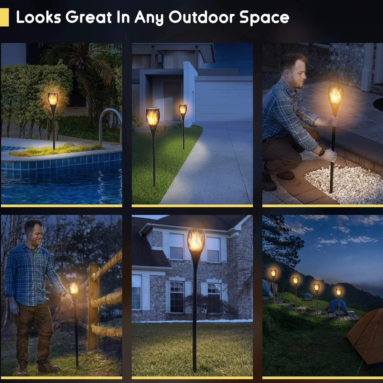 Everbeam P1 Torche Solaire avec Flamme Vacillante 96 LED Extérieur Imperméable Lot de 4