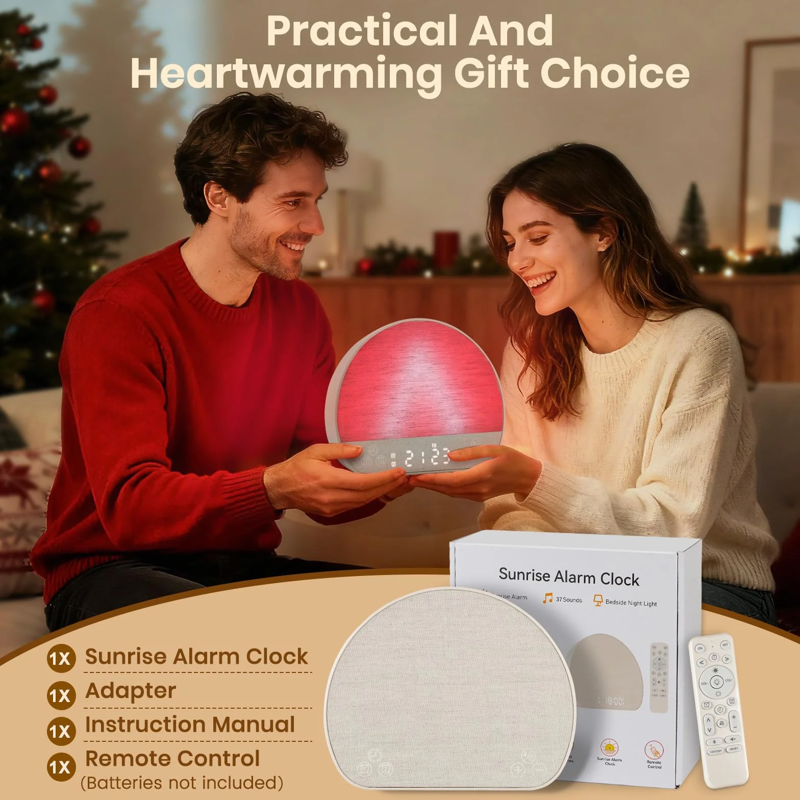 Charmofun Réveil Lumineux Simulateur d'Aube, Luminothérapie Lampe de Chevet avec 37 Sons, 20 Niveaux de Luminosité, 15 Couleurs