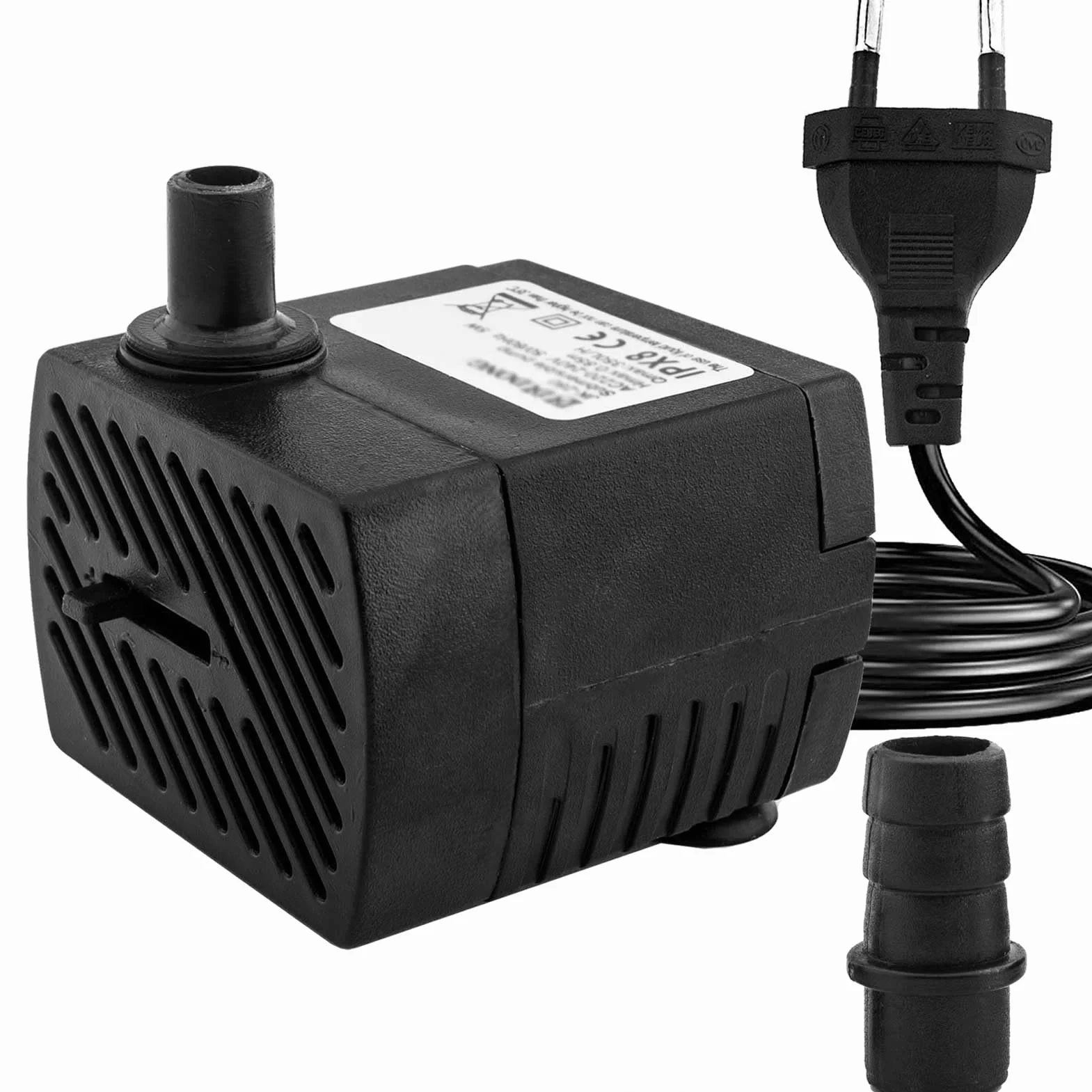 Pompe à eau aquarium silencieuse 350 L/H 5 W avec câble 1,5 m 2 buses fontaine