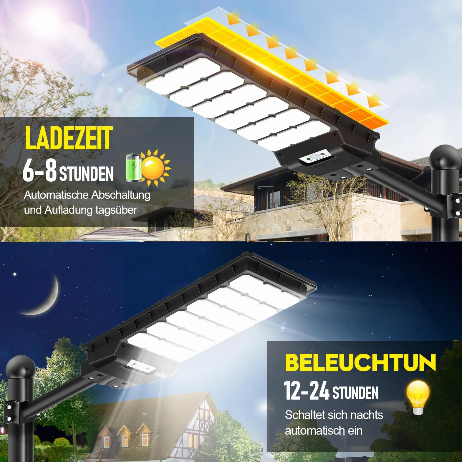 Lot de 2 lampadaires solaires à LED avec télécommande 600 W 6500 K IP65 Étanche